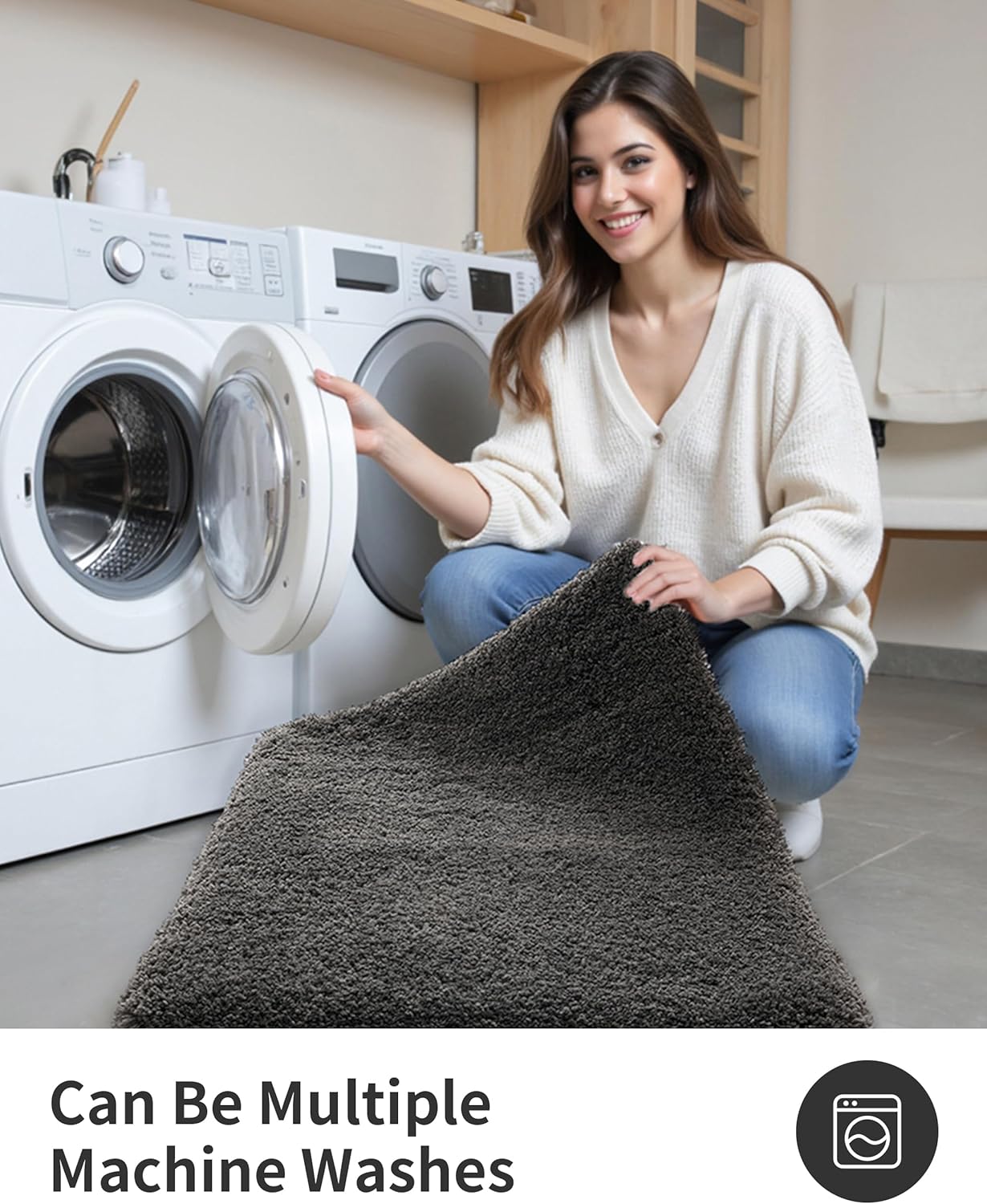 ILANGO Dark Gray Bathroom Rugs 24" × 17" Small Non Slip & Super Absorbent Extra Thick Soft, Washable Bath Mat for Floor, Microfiber Plush Shaggy Bath Rug with Rubber for Bathtub Shower Room Sink