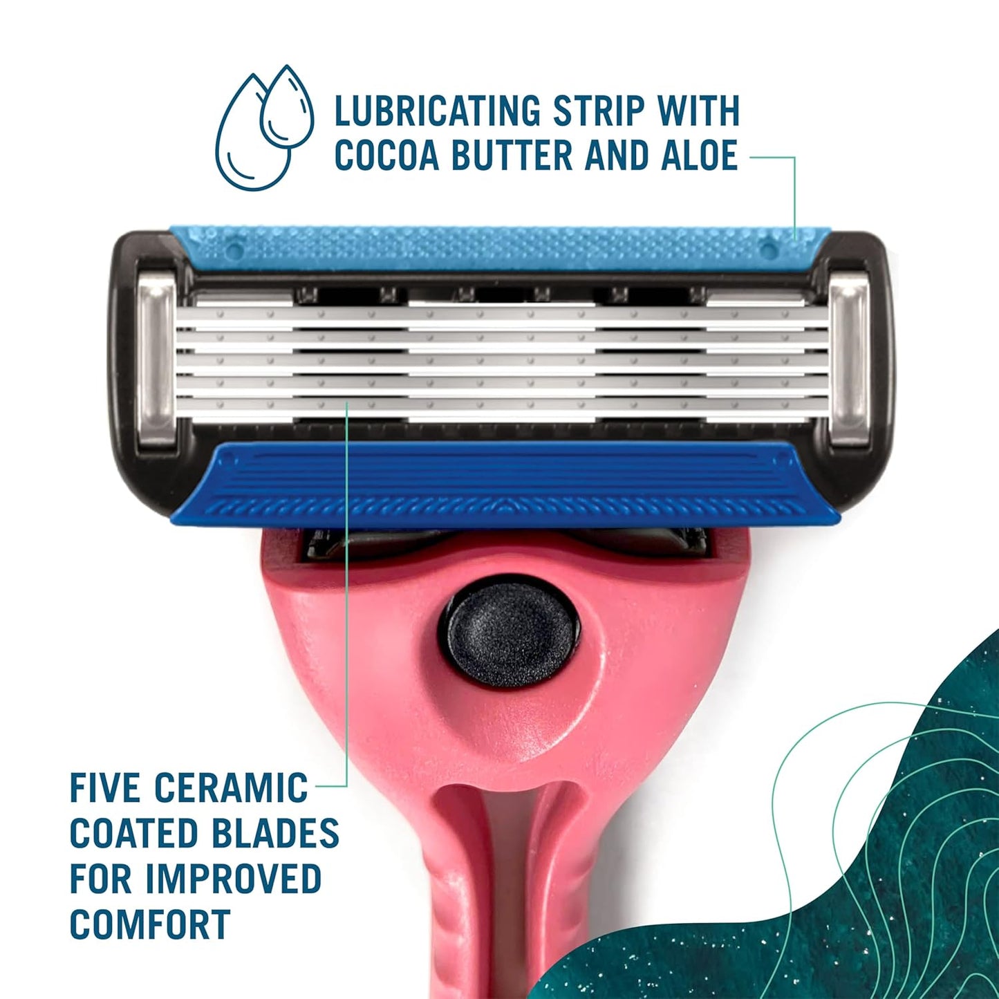 Preserve POPi Shave 5 Razor System Made with Recycled Ocean Plastic and 5-blade cartridge, Neptune Green