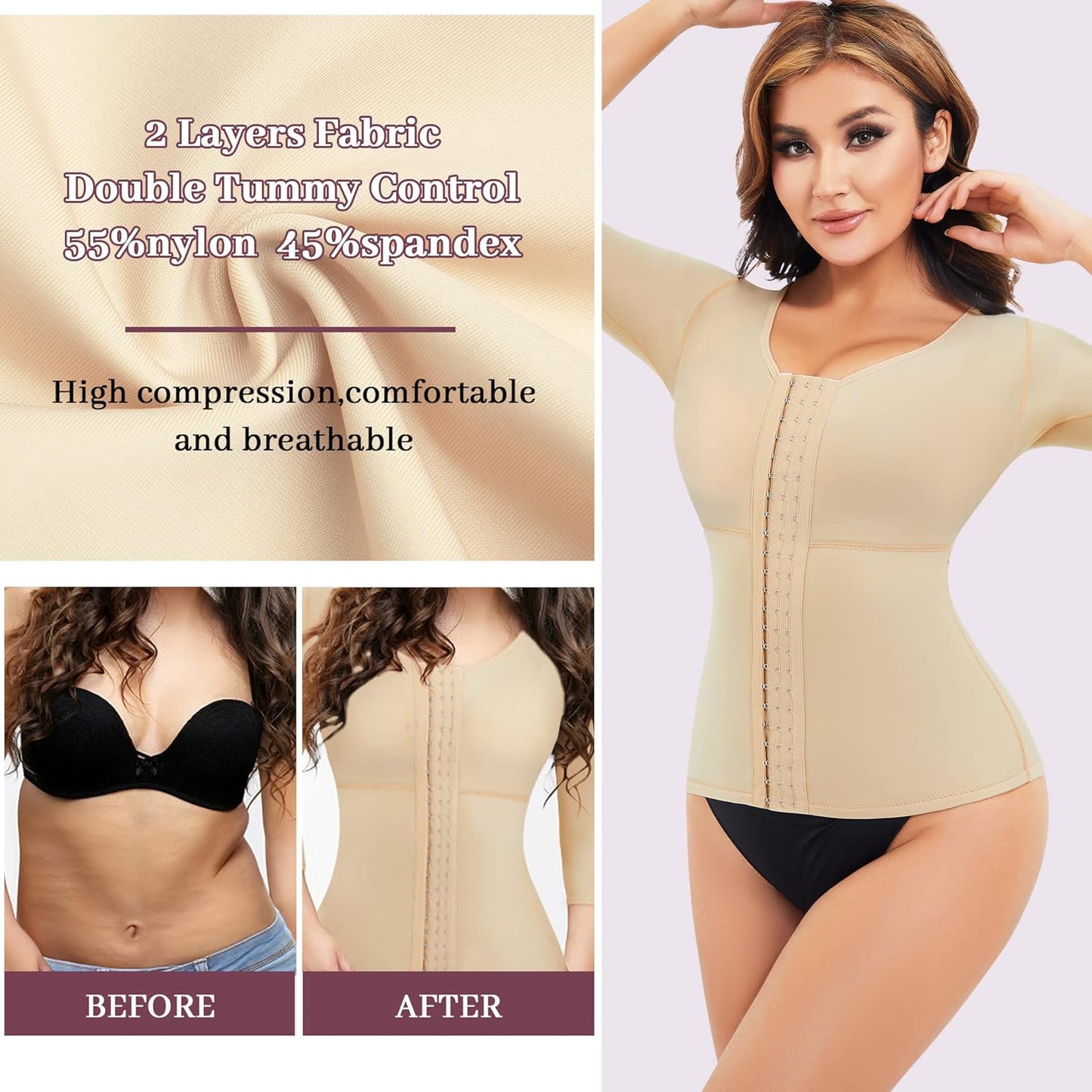 RDSIANE Waist Slimming Girdles Tummy Control Body Shaper Waist Trainer Bodysuit With Arms Compression For Post Surgery