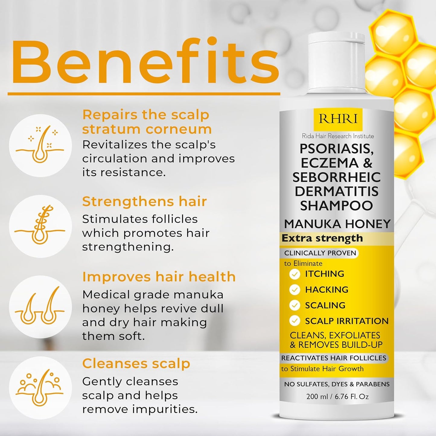 Antifungal Psoriasis Shampoo, Eczema, Seborrheic Dermatitis Shampoo | Soothes Itching, Flaking & Irritation | Repairs Scalp, Strengthens Hair, Stimulates Regrowth | Medicated Scalp Treatment