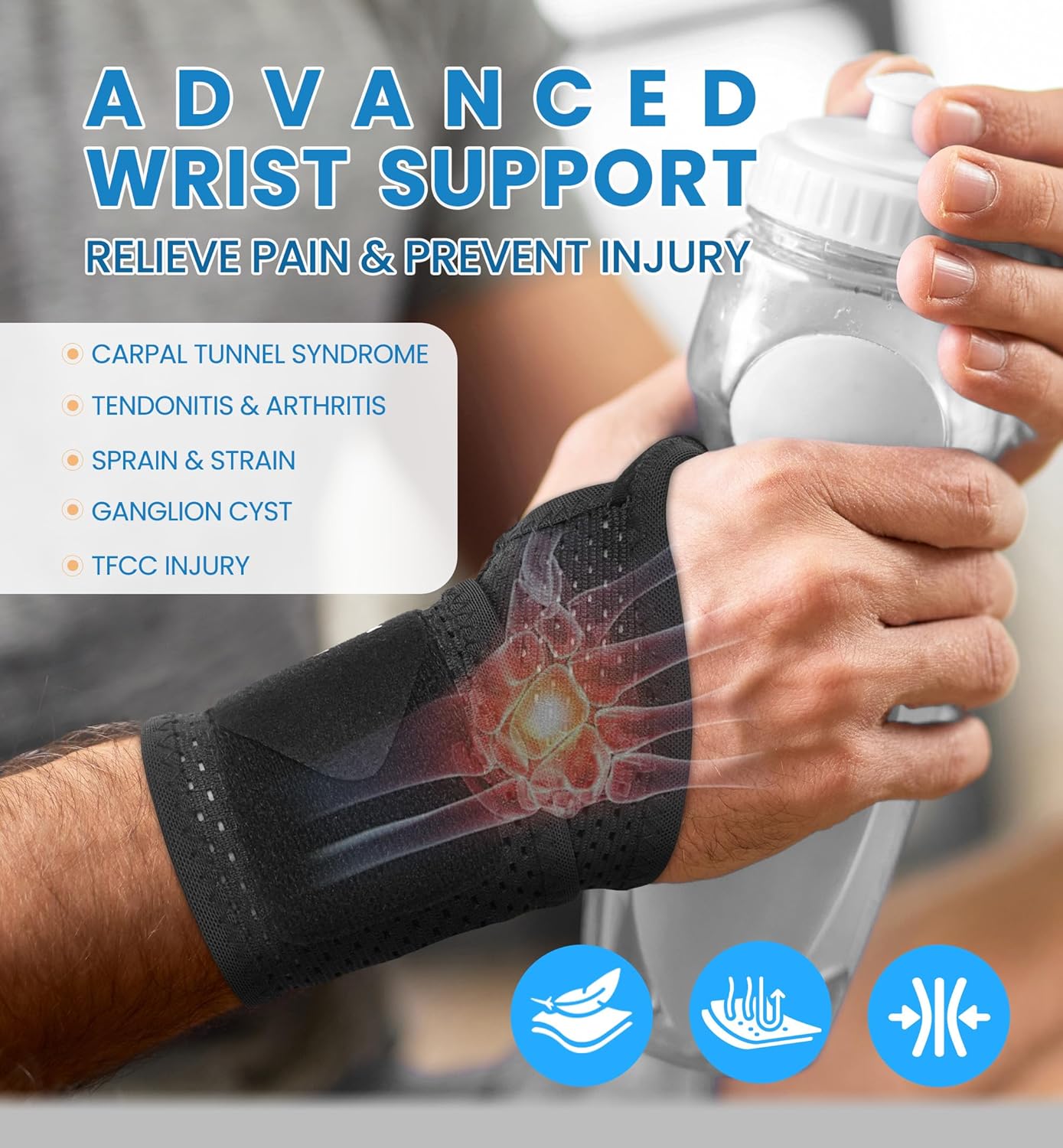 2-Pack Ultra-Thin Wrist Braces, Breathable Comfort Mesh Fabric Support for Pain Relief - Ideal for Carpal Tunnel, Tendonitis, Sports, Fitness and Daily Use - Adjustable Wrist Support (Black)