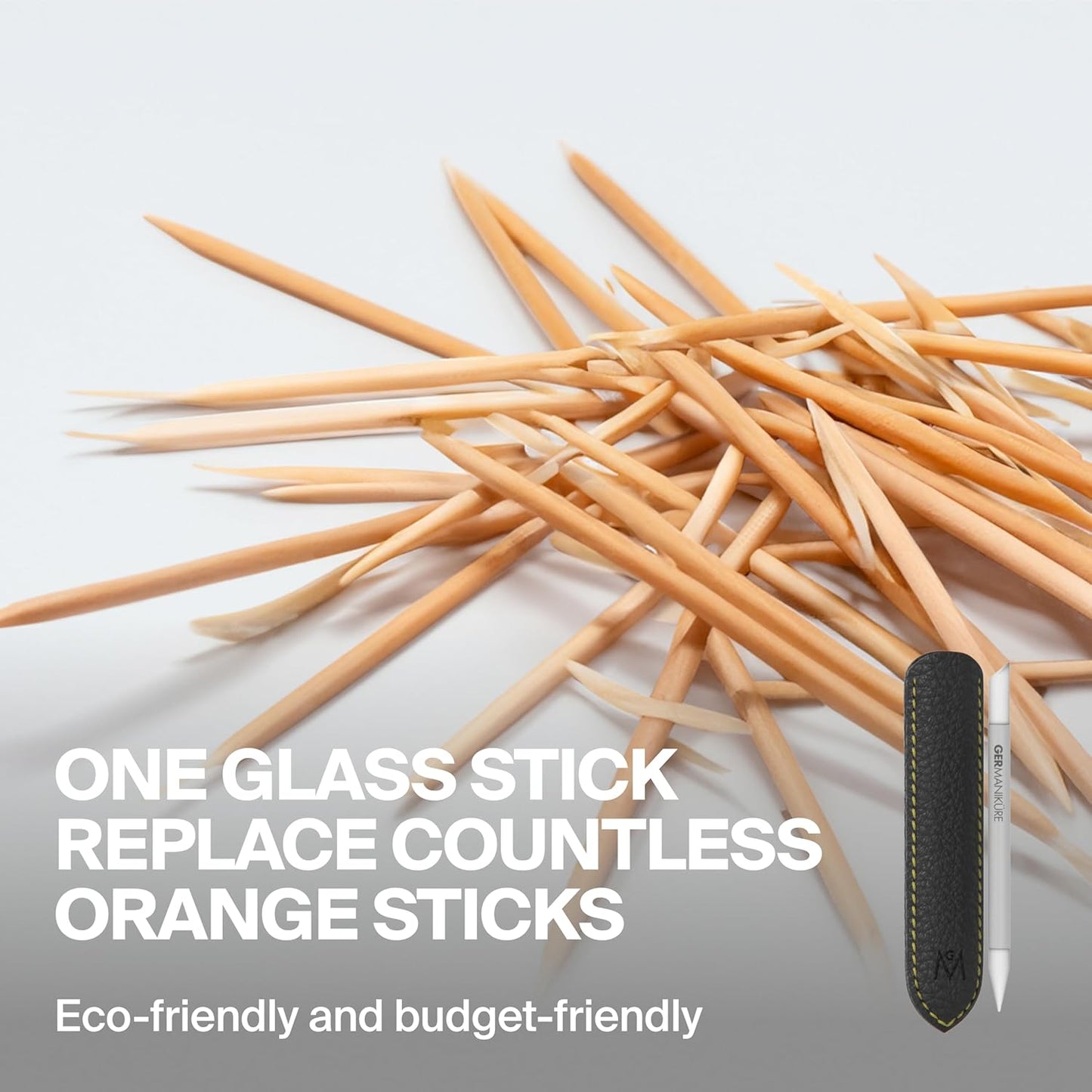 GERMANIKURE Black Glass Cuticle Stick in Cork Sleeve - Ethically Made in Czech Republic - Cuticle Pusher & Remover, Callous & Dry Skin Fingertip File, Nail Shaper