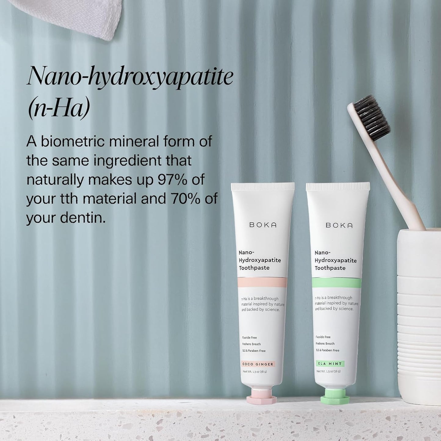 Boka Fluoride Free Toothpaste, Nano Hydroxyapatite Toothpaste, Appropriate for Sensitive Teeth - for Adult, Kids Oral Care - Ela Mint, Coco Ginger Flavor, 1.3 Fl Oz 2Pk US Manufactured