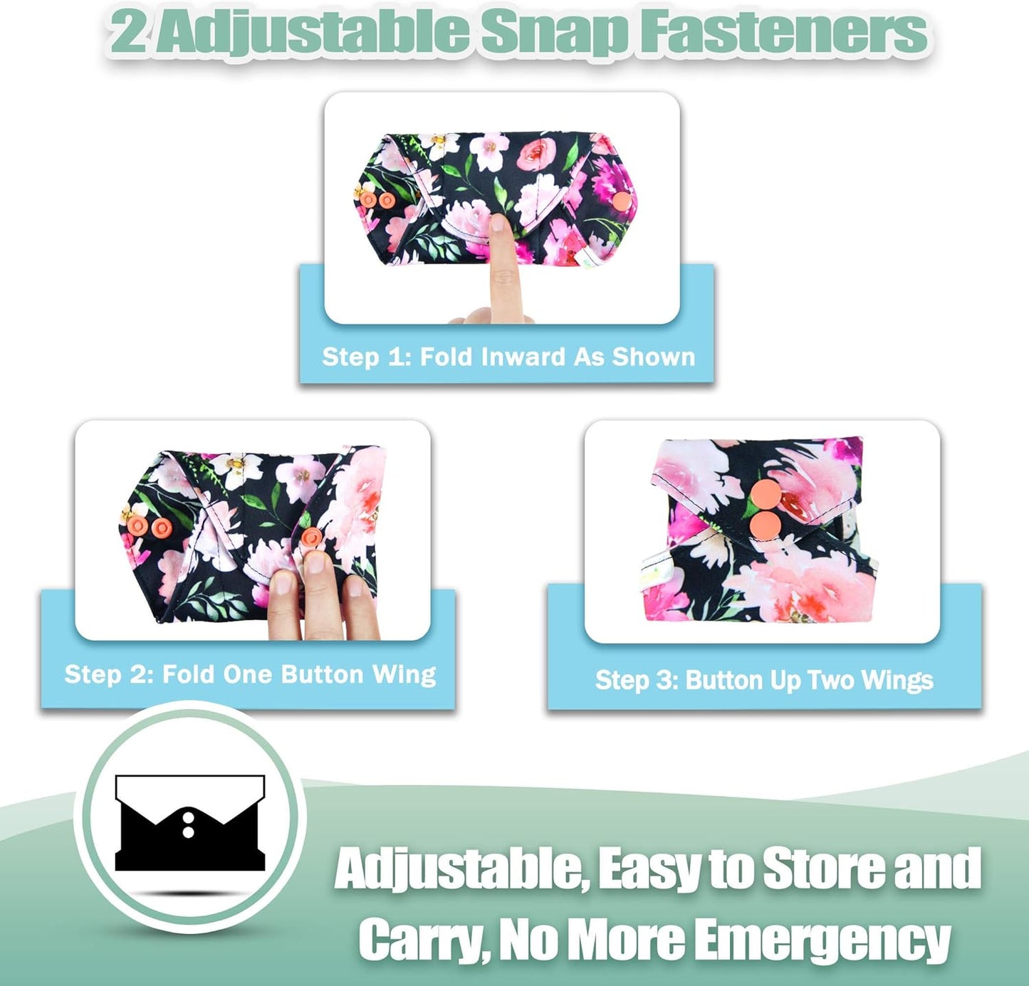 wegreeco Reusable Menstrual Pads - Reusable Sanitary Pads | Reusable Panty Liners | Soft Cloth Menstrual - 6 Pack with 1 Cloth Mini Wet Bag (Medium, Flower 02)