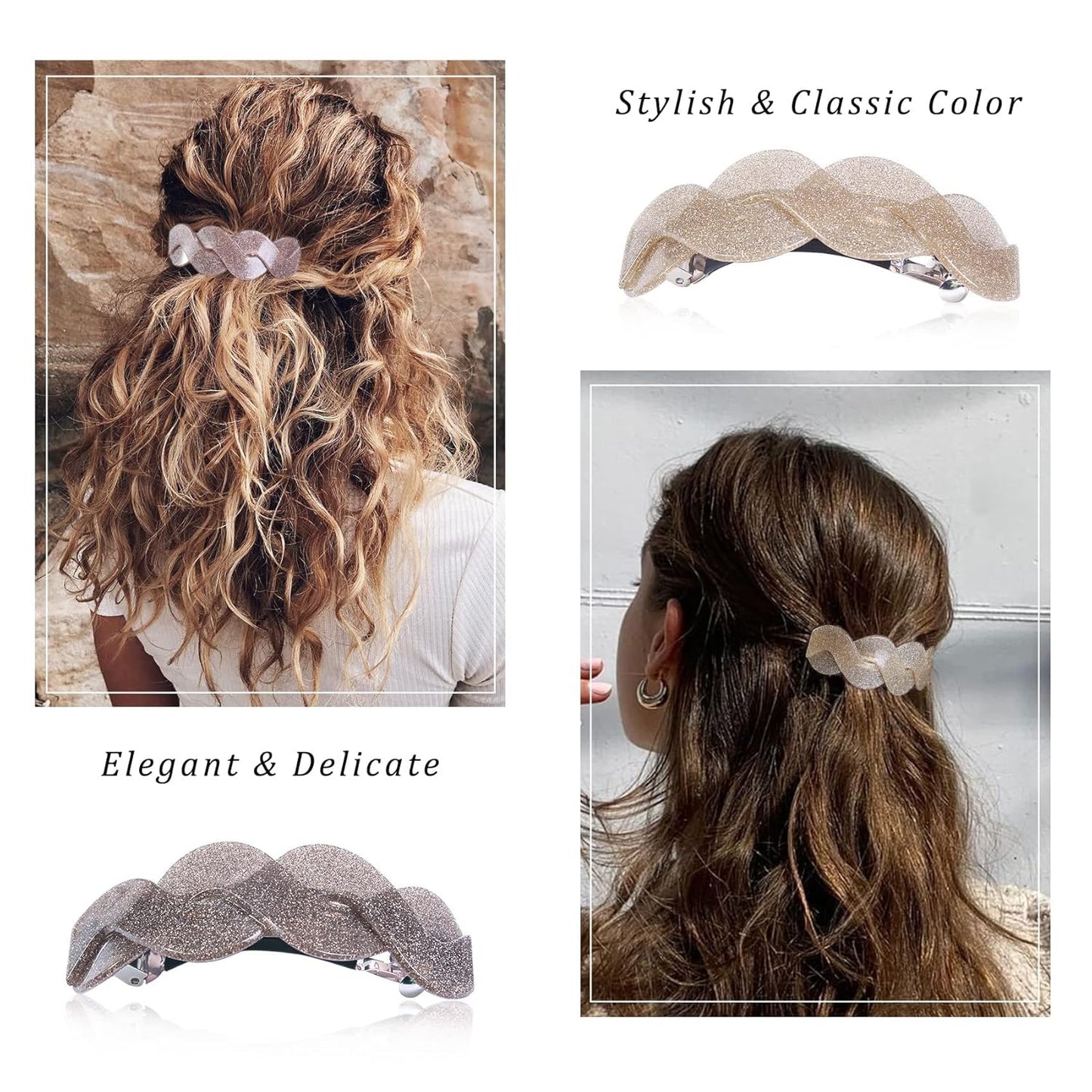 Large Hair Barrettes for Women Beautiful Lines Simple Retro Classic Snap French Hair Clips Fashion Hair Accessories for Women Thick Hair 3 Pcs