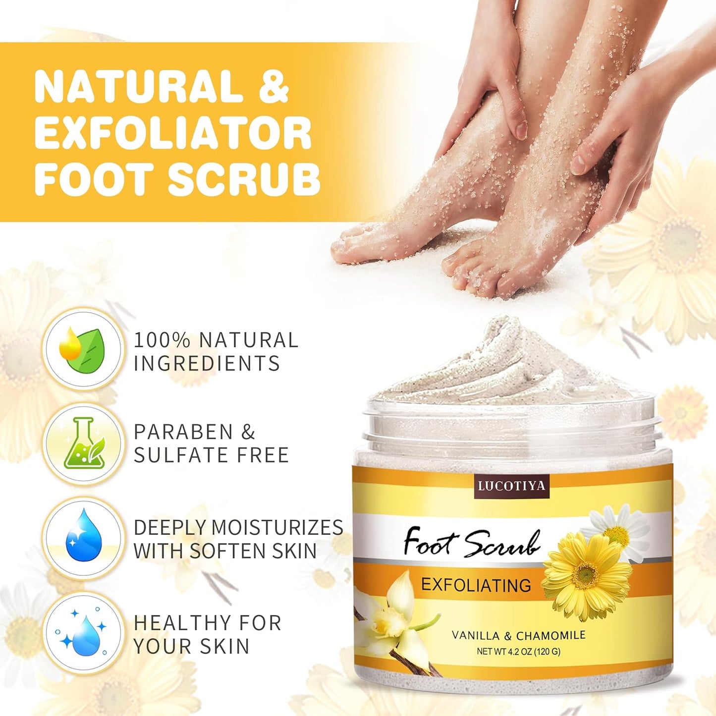 LUCOTIYA Foot Soak Set Pedicure Kit, Vanilla chamomile Foot Soak Salts,Foot File,Foot Scrub & Urea Foot Cream,Pedicure Supplies for Dry Cracked Feet for Women