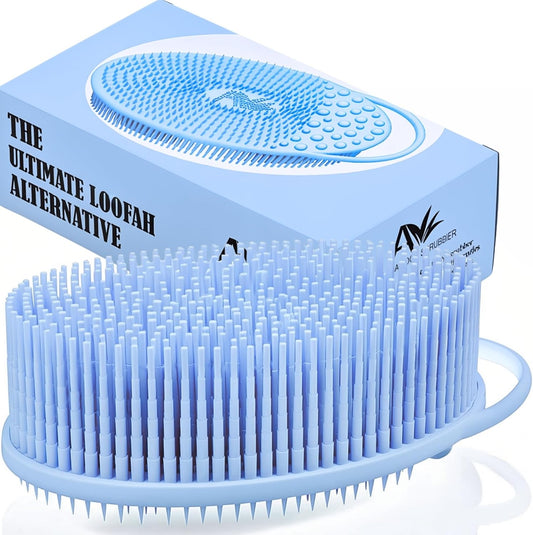 Avilana Silicone Body Scrubber – Gentle Shower Brush & Loofah Alternative- Food Grade & Lab Tested – Fast-Drying, Hygienic, BPA-Free Silicone Body Gentle Exfoliator (Blue, Exfoliate)