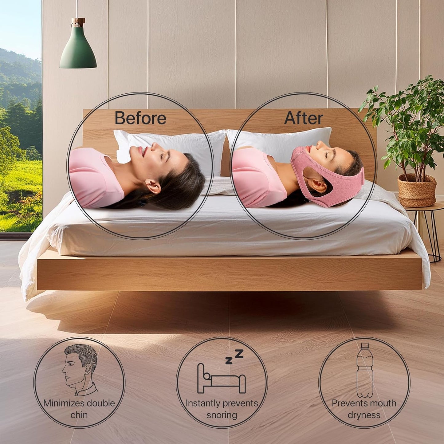 Chin Strap for CPAP Users | Comfortable Mouth Support to Encourage Closed Mouth Positioning Nasal Breathing for Men and Women Who Breathe Through The Mouth During Sleep by PIDOTI (Pink, S-M)