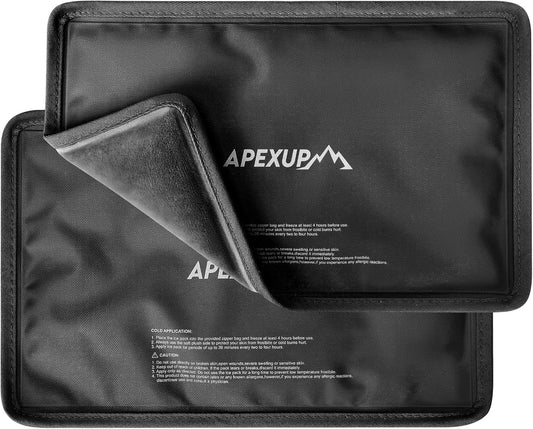 APEXUP Gel Ice Packs for Injuries Reusable, Flexible Double Sided Cold Packs for Injuries, Ice Pack for Knee, Shoulder, Back, Hip, Leg, Arm (Black, S, 2PK)