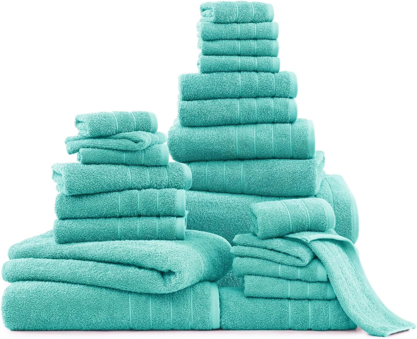 Casa Platino 100% Cotton Towels for Bathroom – 24 Pc Set – Quick Dry, Soft & Absorbent Ring Spun Terry Fabric, Full Set for Family & Guests, Hotel Feel Everyday – Aqua Sky