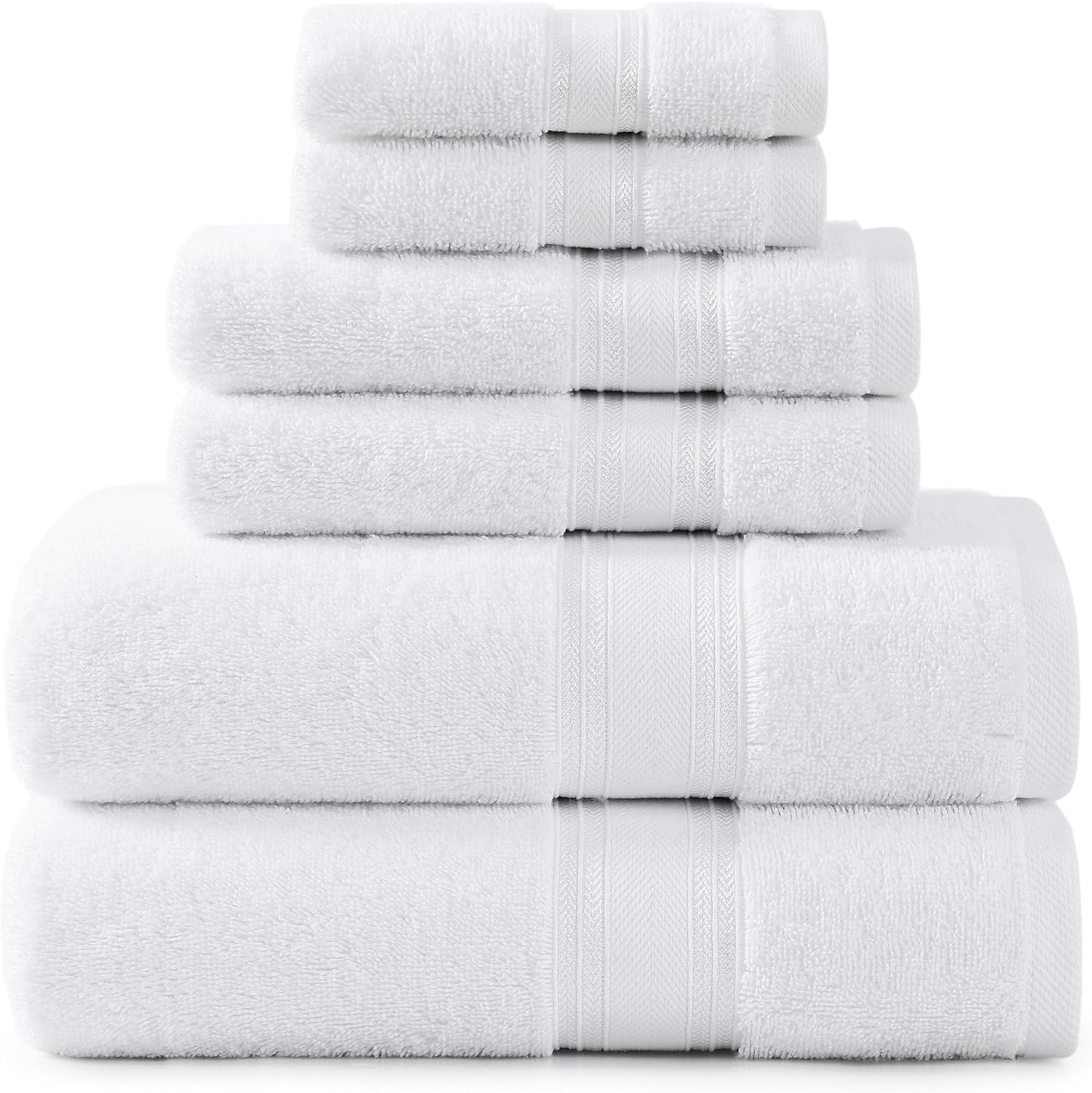 LANE LINEN Luxury Bath Towels Set - 6 Piece 100% CottonBathroom Zero Twist Shower Extra Absorbent Towel Super Soft 2 Hand Wash Cloths White