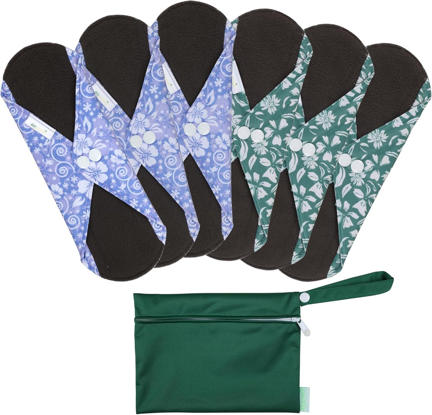 Wegreeco Reusable Menstrual Pads - Soft Cloth Sanitary Pads | Panty Liners - 6 Pack, 1 Cloth Wet Bag (in Full Bloom Flower, Medium)