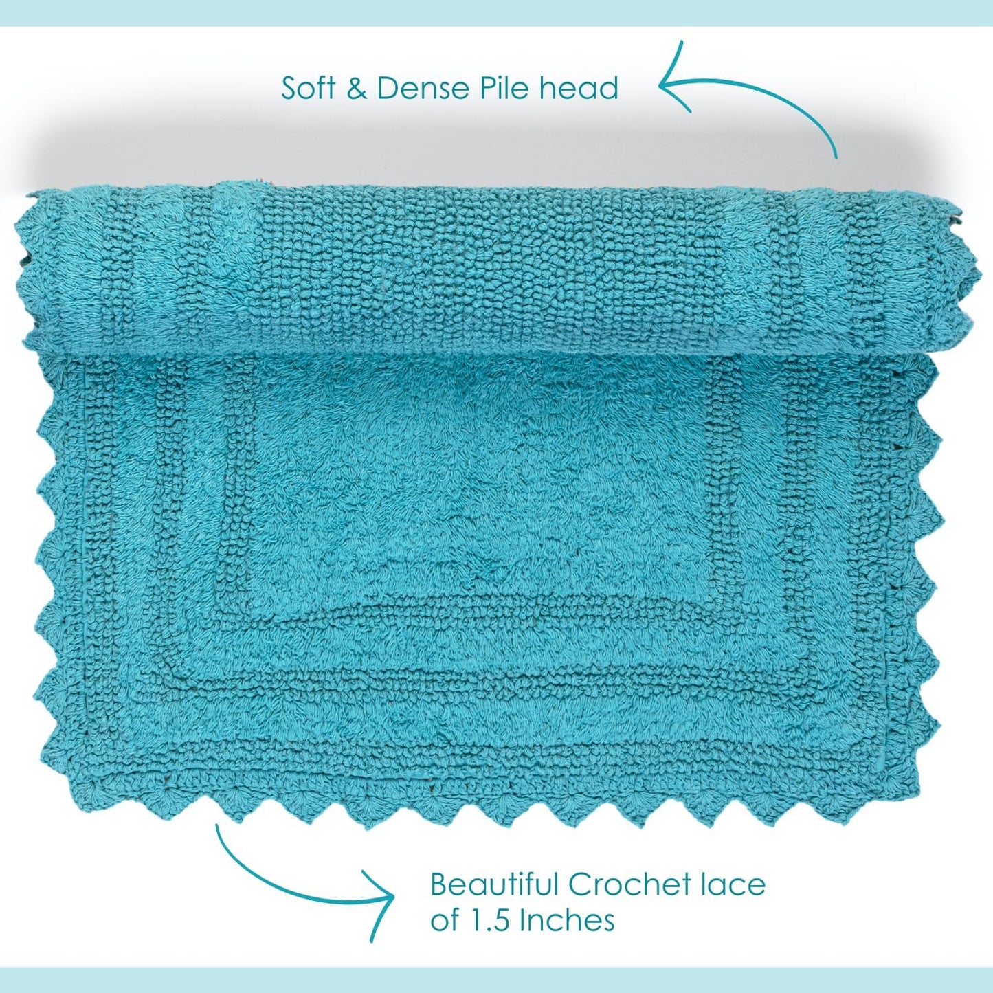 RAJRANG Bluebird Rectangular Bathroom Rug – 34x21 Inches Soft Cotton Bath Mat with Crochet Pattern, Absorbent and Reversible Mat for Spa, Hotel, Kitchen, or Home Decor