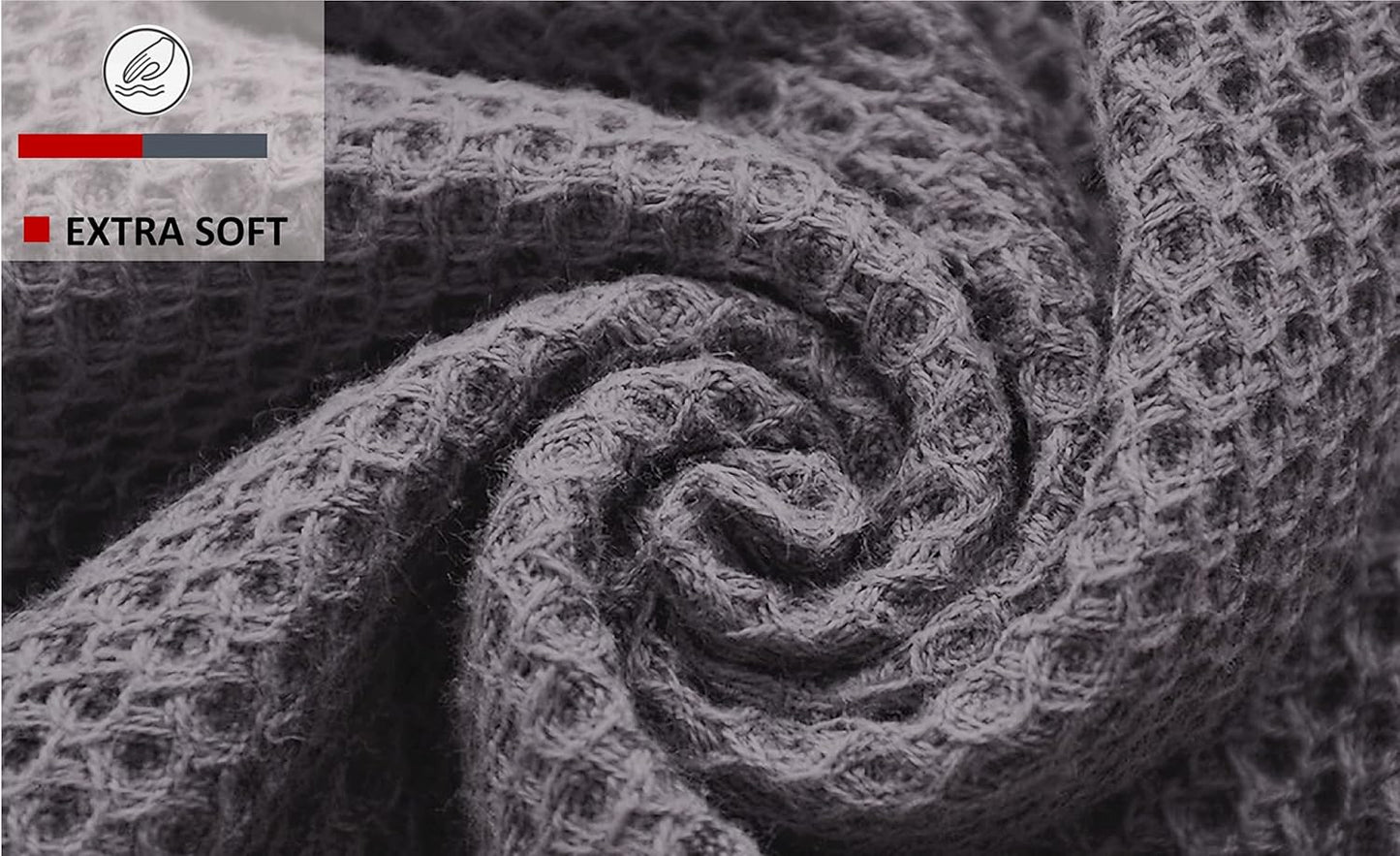 Kitchen Towels 100% Cotton Waffle Weave Dish Towel for Cleaning Drying Dishes Extra Absorbent and Soft, Dish Cloth,13 x 28 in (Darkgrey-6 Pack)