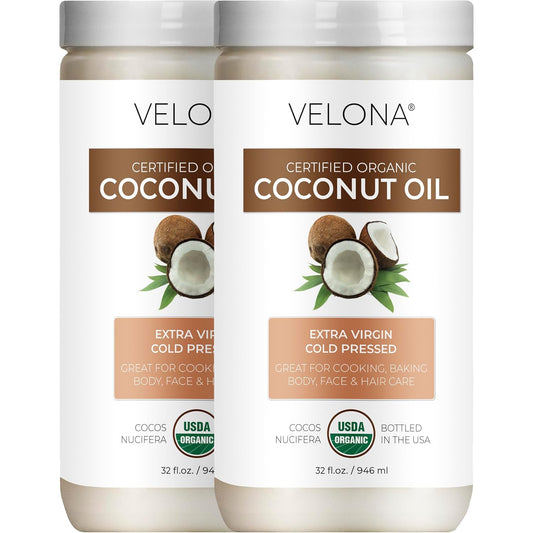 Velona USDA Certified Organic Coconut Oil Extra Virgin - 64 fl oz | Food and Cosmetic Grade | in jar | Extra Virgin, Cold Pressed