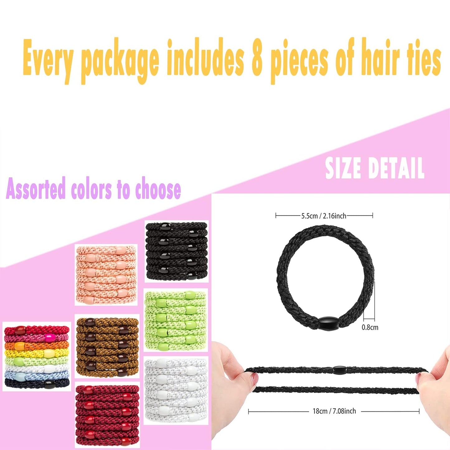 AXEN 8PCS Elastic Hair Tie for Women Girls, Cotton Bands Soft Woven Ponytail Holders for Thick Hair and Curly Hair, Mixed Colors