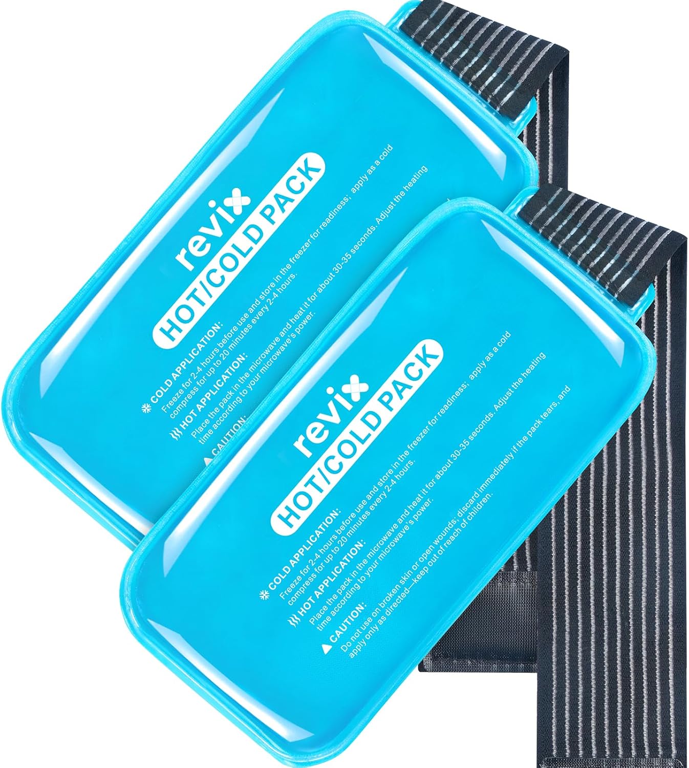 REVIX Large Ice Packs for Injuries Reusable, 2 Packs Hot & Cold Gel Ice Packs with PVC Cooling Design & Adjustable Strap, Flexible Therapy on Joints, Muscles, Shoulder, Back and Knee (12" x 6" Blue)