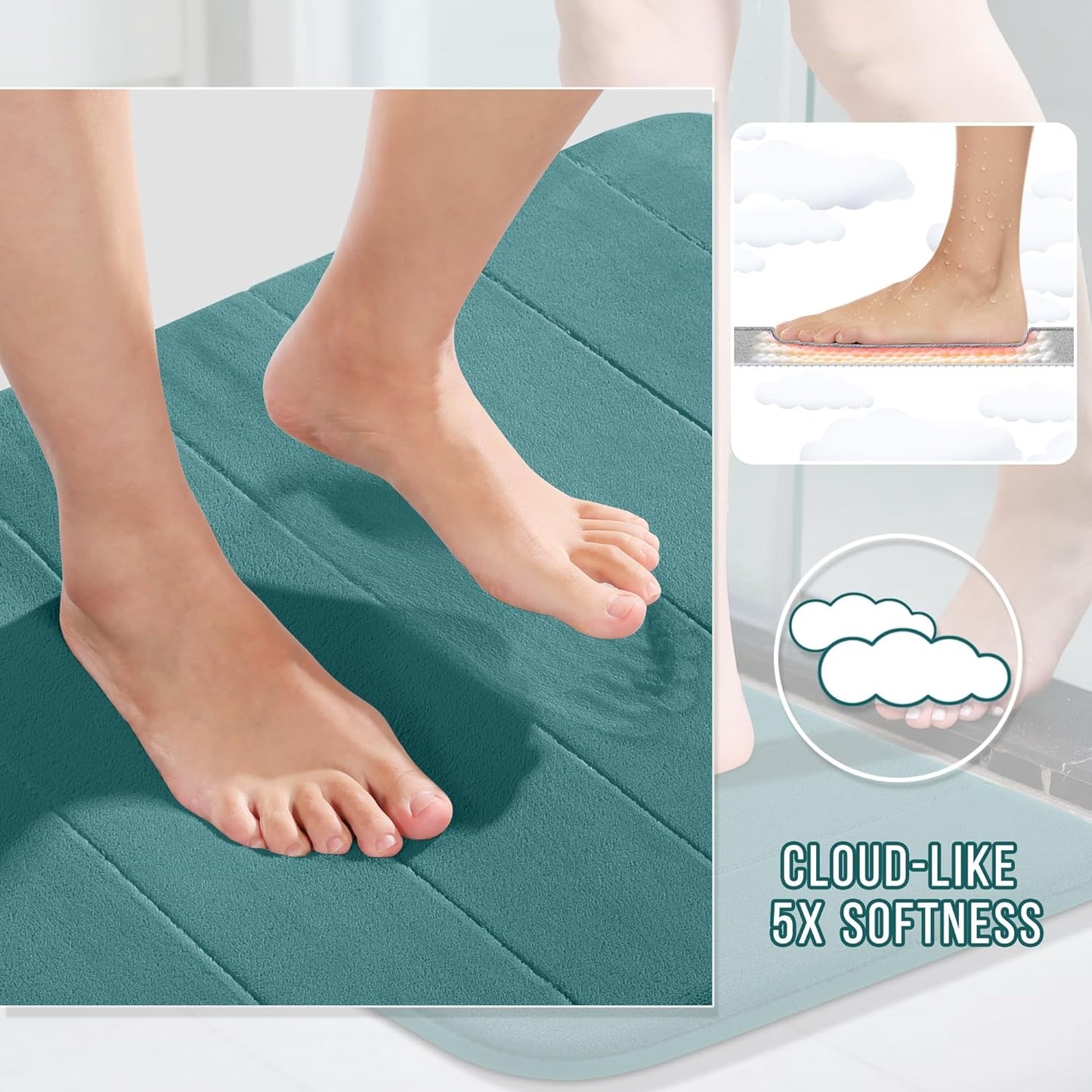 Yimobra Teal Bath Mat 24x17 Inch, Super Soft Absorbent Memory Foam Bathroom Rug Non Slip, Quick Dry, Machine Washable Floor Carpet for Tub Shower, Home Decor Accessories
