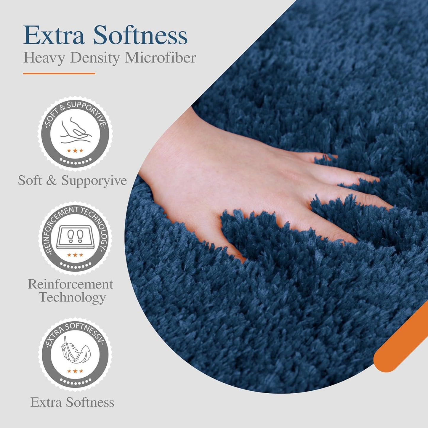 Walensee Contour Rug (20x24, Navy) Non Slip Bath Mat for Bathroom Water Absorbent Soft Microfiber Shaggy Mat Machine Washable U Shape Toilet Rug