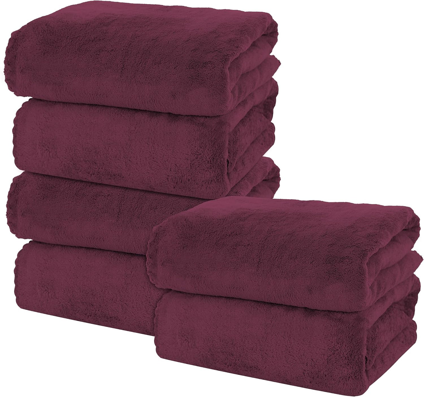 MOONQUEEN 6 Pack Premium Bath Towel Set - Quick Drying - Microfiber Coral Velvet Highly Absorbent Towels - Multipurpose Use as Bath Fitness, Bathroom, Shower, Sports, Yoga Towel (Burgundy)