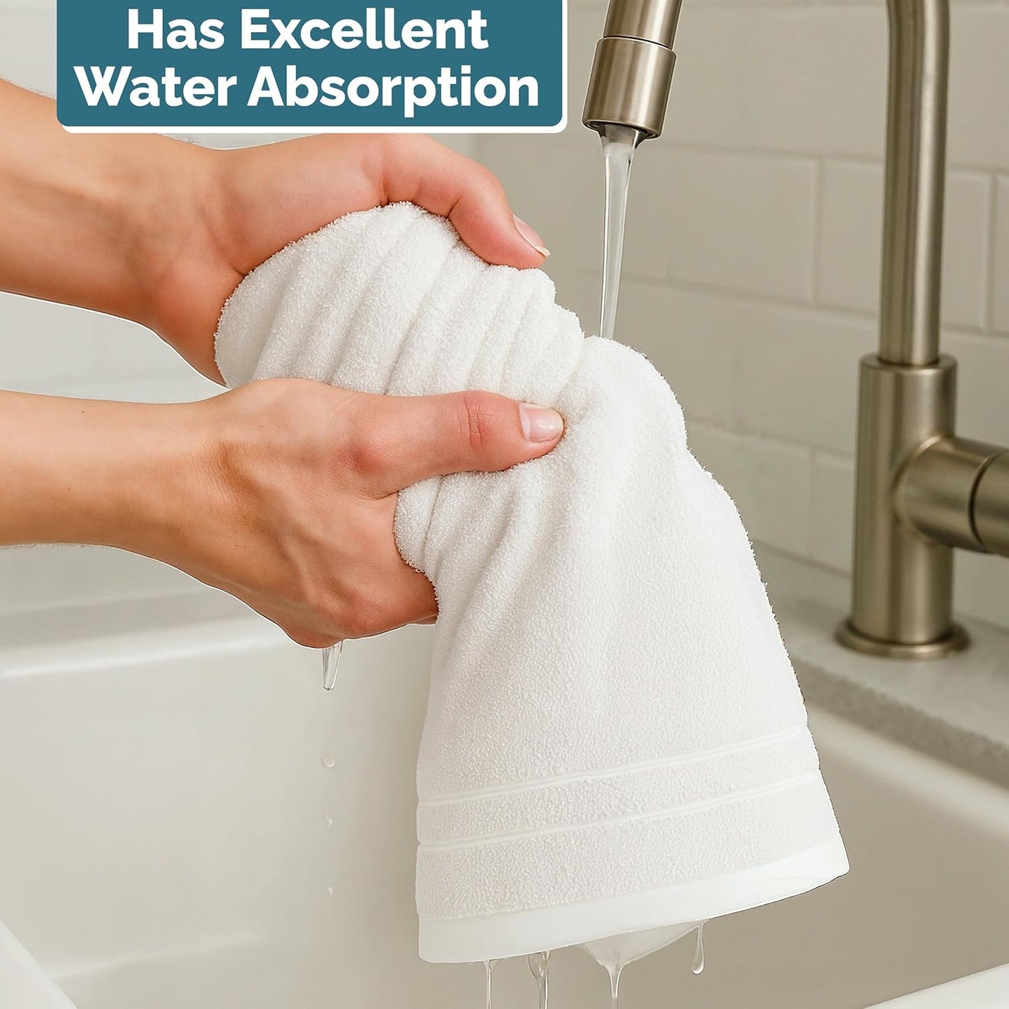 Casa Platino 6 Pack Hand Towels (16"x28") - Spa & Hotel Quality - 100% Ring Spun Cotton - Quick Dry, Ultra Soft & Absorbent - Used for Salon, Gym, Bathroom, Beauty - Pre Shrunk - White Hand Towels Set