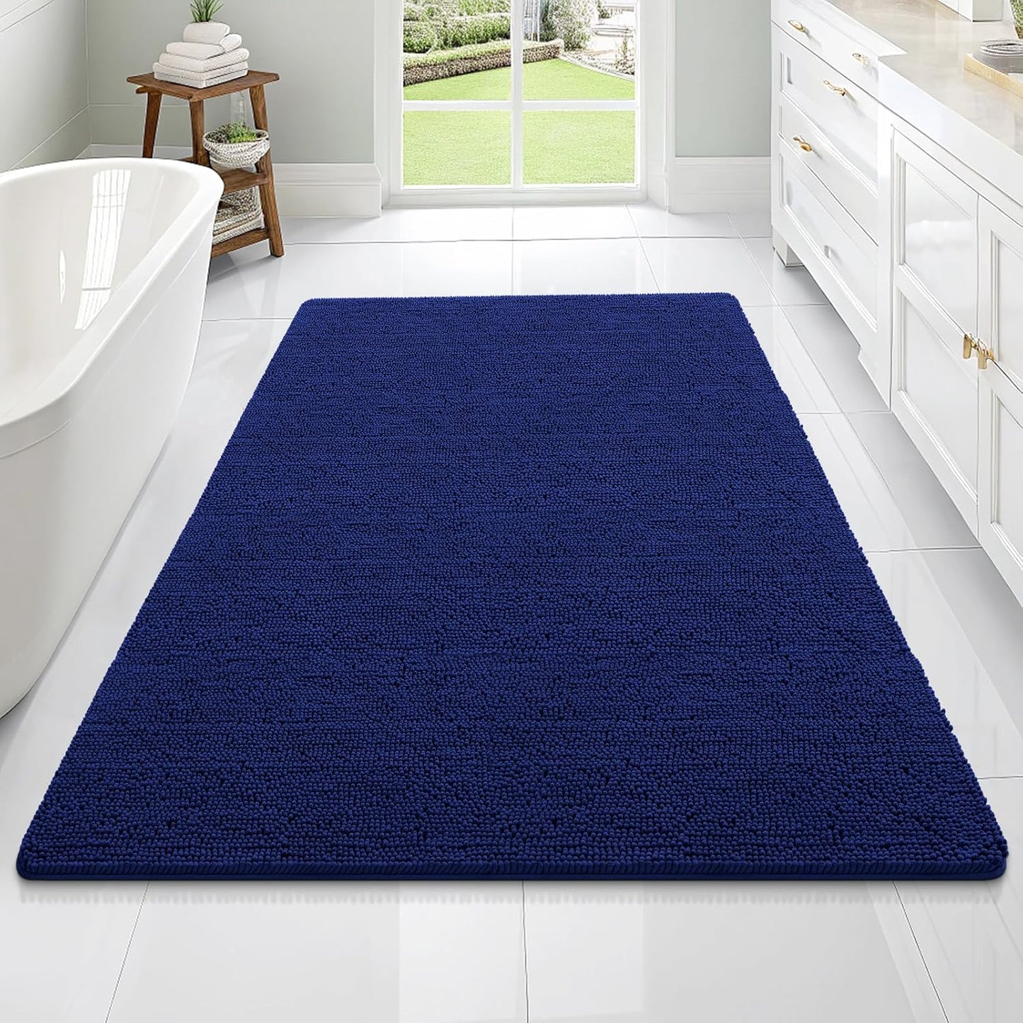 OLANLY Bathroom Rugs 70x46, Extra Soft Absorbent Chenille Bath Rugs, Rubber Backing Quick Dry, Machine Washable Bath Mats for Bathroom Floor, Tub and Shower, Home Decor Accessories, Navy