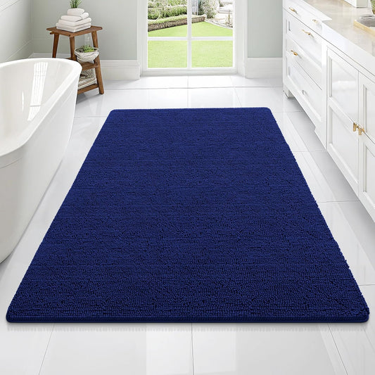 OLANLY Bathroom Rugs 70x46, Extra Soft Absorbent Chenille Bath Rugs, Rubber Backing Quick Dry, Machine Washable Bath Mats for Bathroom Floor, Tub and Shower, Home Decor Accessories, Navy