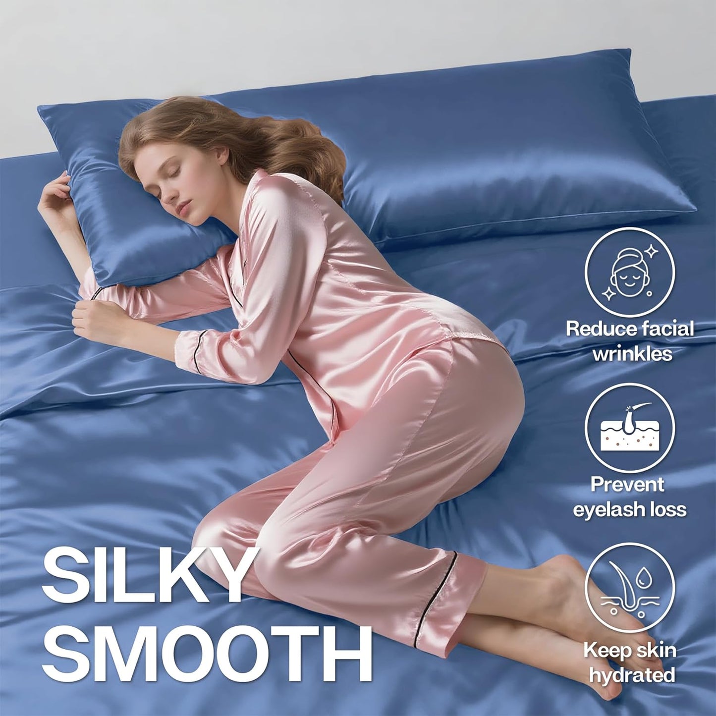 MR&HM Satin Body Pillow Cover, Soft and Breathable Body Pillow Case with Envelope Closure, Cooling and Silky Long Pillowcase for Hair and Skin,Grey (20x54, Sky Blue)