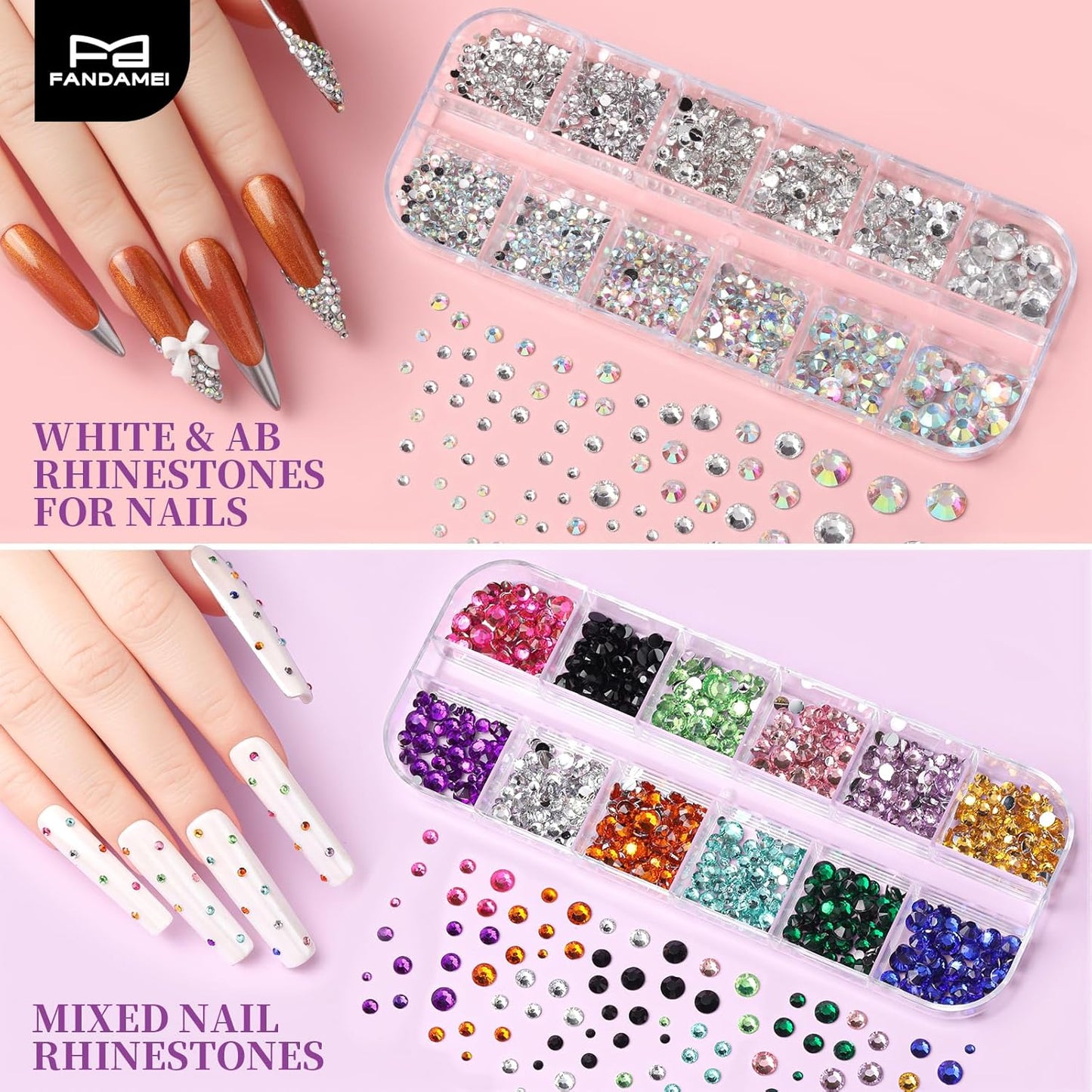 FANDAMEI Nail Art Tools, Acrylic Nail Brush, Nail Stand, Nail Gems And Rhinestones, Nail Holder For Painting Nails, 15 PCS Nail Art Brushes, Nail Dotting Tool, Nail Tools, Nail Design Tools