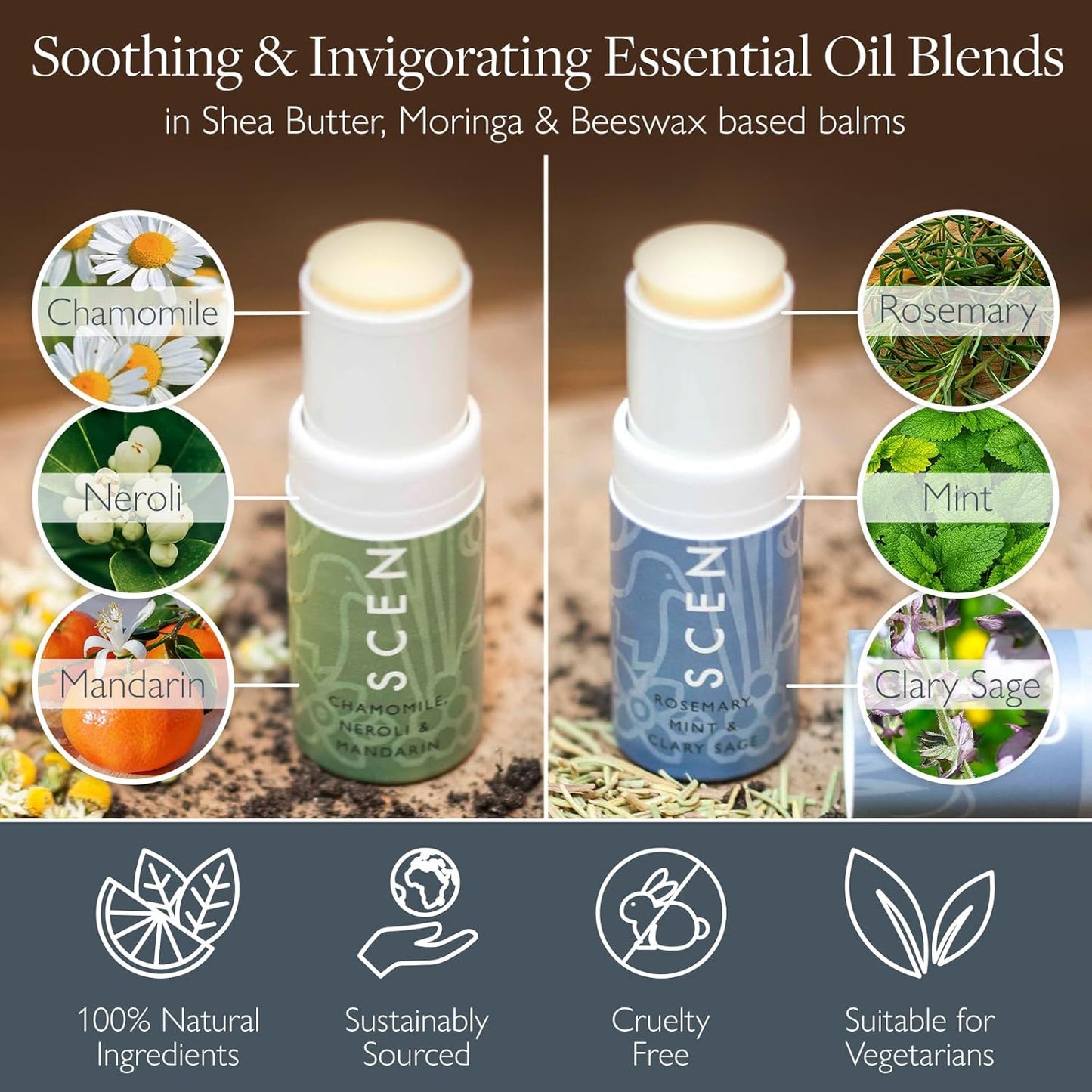 Scentered Aromatherapy Balm Stick Duo for Stress-Relief & Focus - Roll On Essential Oil Blends of Rosemary, Mint, Chamomile - Aromatherapy Gifts for Women - De-Stress & Focus