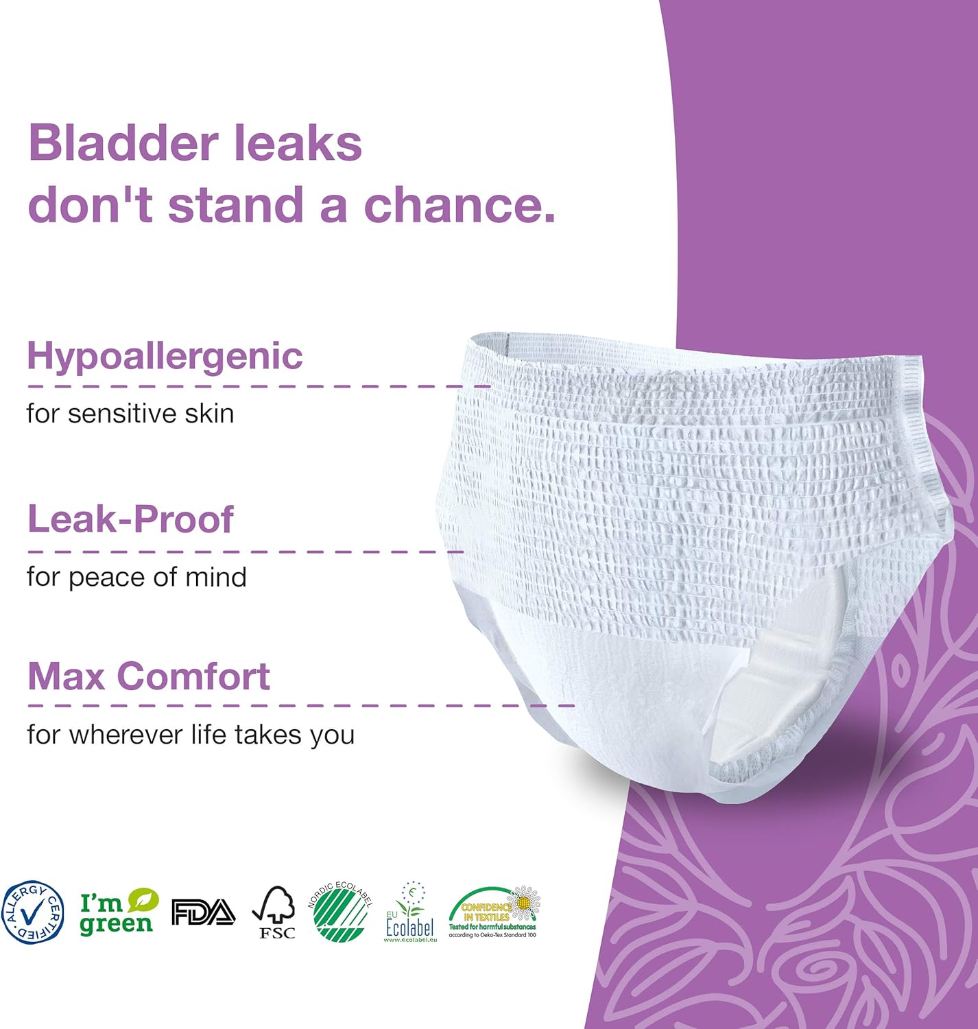 Veeda Natural Adult Incontinence Underwear for Women - Postpartum Underwear for Bladder Leakage Protection - Disposable Underwear with Maximum Absorbency - Large Size - 12 Count