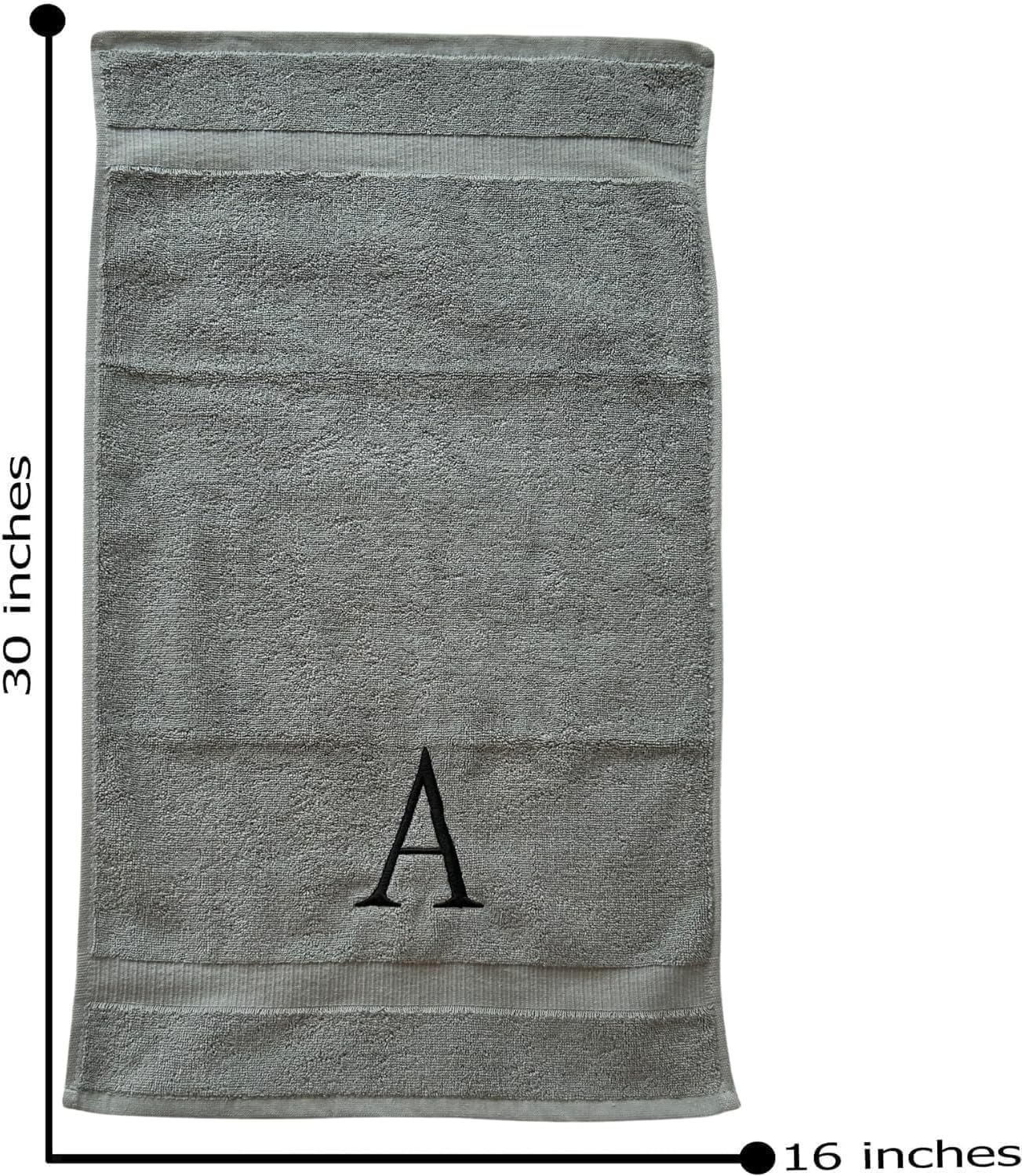 Gray Initial Hand Towel for Bathroom - Monogrammed Luxury Hotel Quality Decorative Embroidered Towel for Powder Room, Spa - GOTS Organic Certified - Set of 2 Black Letter A