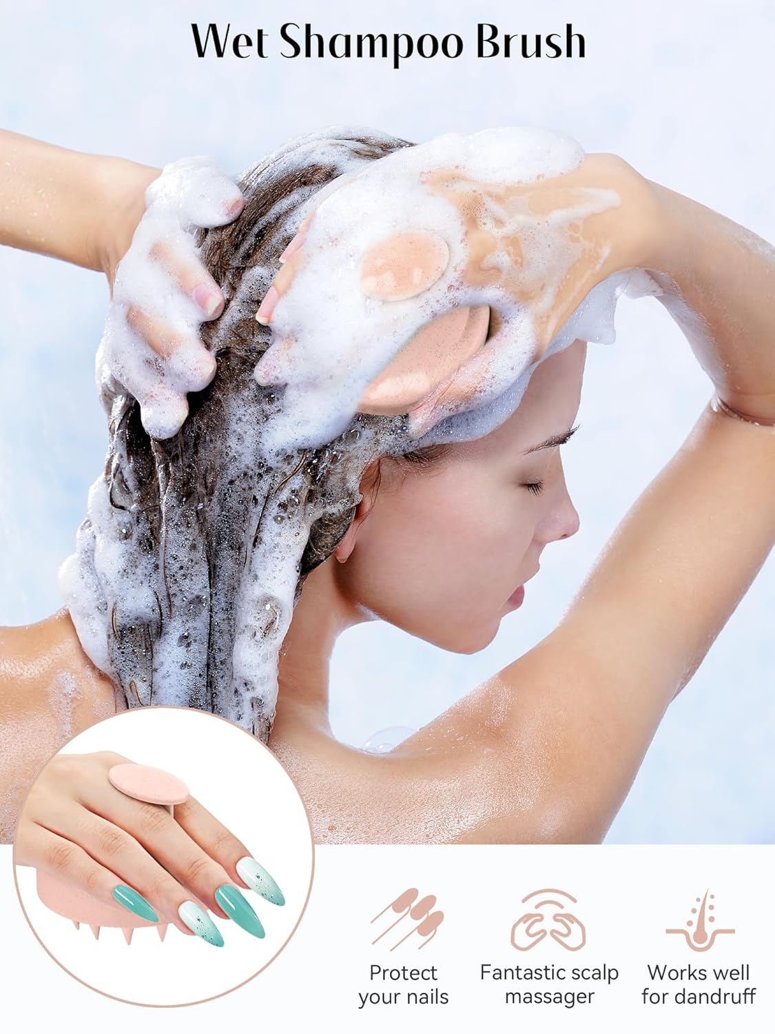 HEETA Scalp Massager Hair Growth, Silicone Scalp Scrubber Shampoo Brush for Exfoliation, Dandruff Removal & Head Massage Stress Relax, Wet & Dry Use for Thick, Thin Hair Care, Wheat Straw Light Pink