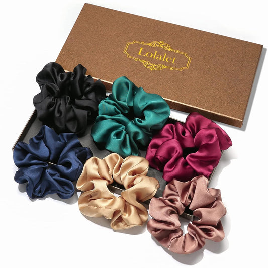 Lolalet Scrunchies for Women, Satin Hair Scrunchies Softer Than Silk Hair Ties for Hair Sleep, Big Scrunchy Ponytail Holder with Elastic Hair Bands for Girls Thick Thin Curly Hair -6 Pack, Style D