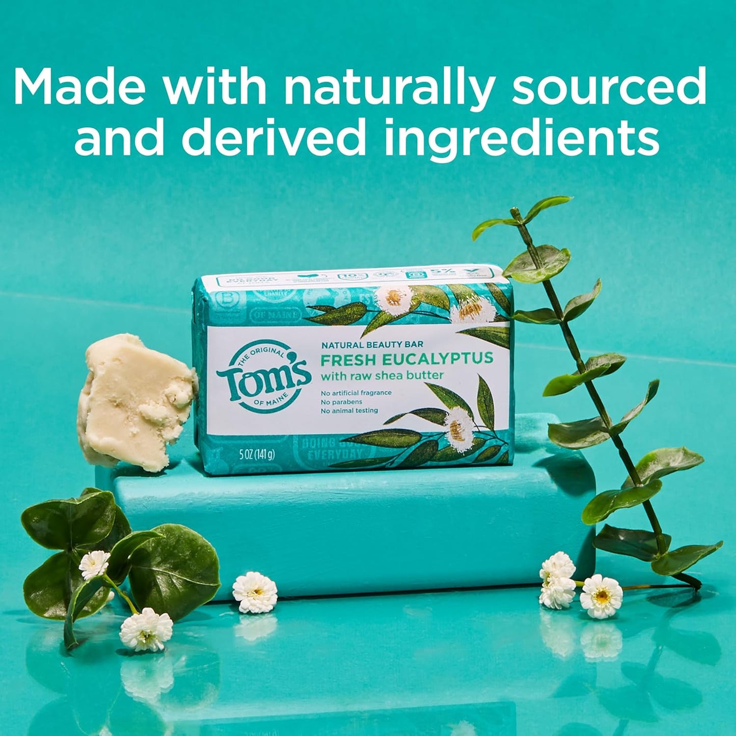 Tom’s of Maine Moisturizing Natural Beauty Bar Soap For Women and Men, Fresh Eucalyptus, 5 oz Bar (Pack of 6)