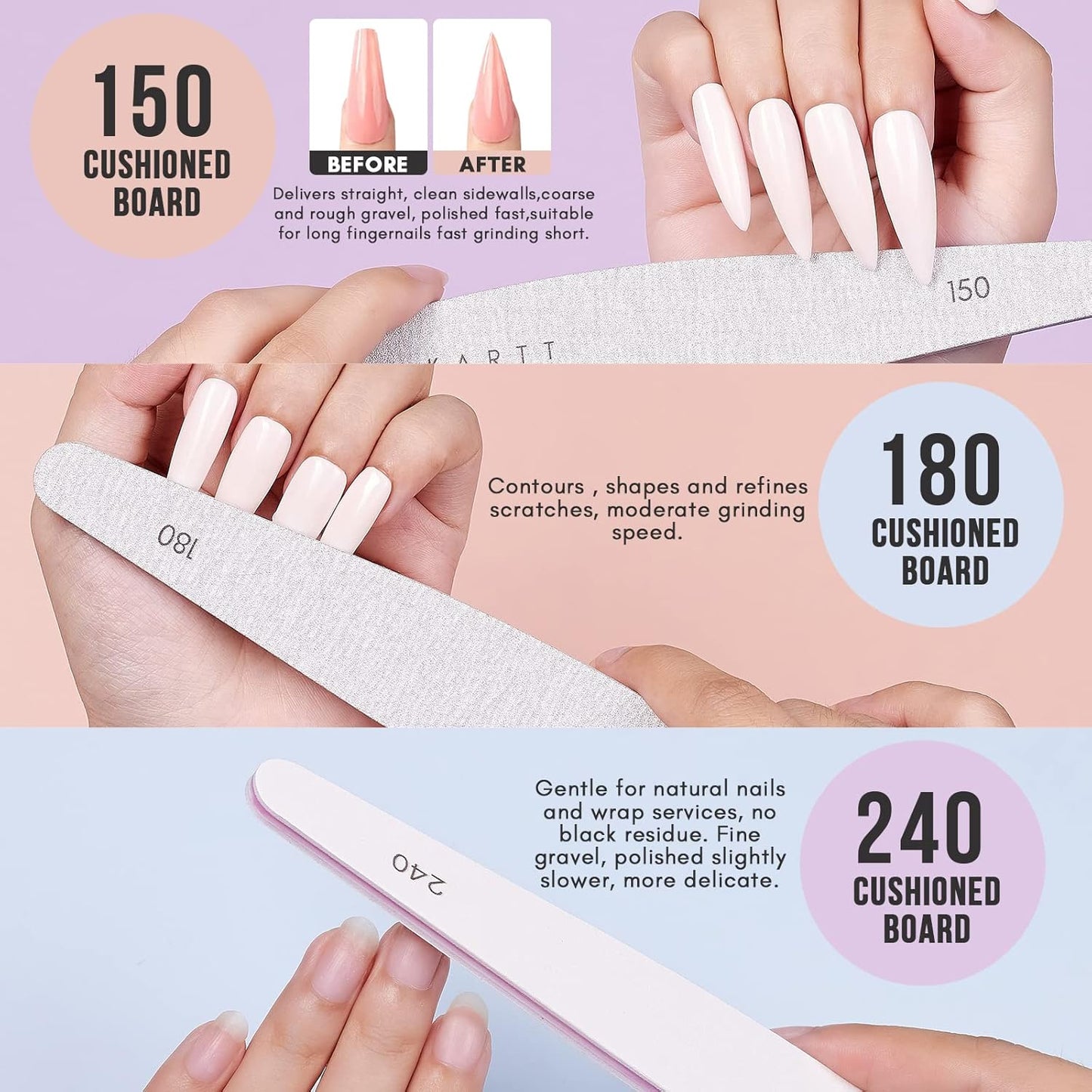 Makartt Nail Files and Buffers, 6 Pcs Emery Boards for Nails, Professional Double Sides Different Grit Fingernail File Polisher for Filing, Buffering & Polishing Manicure Kit