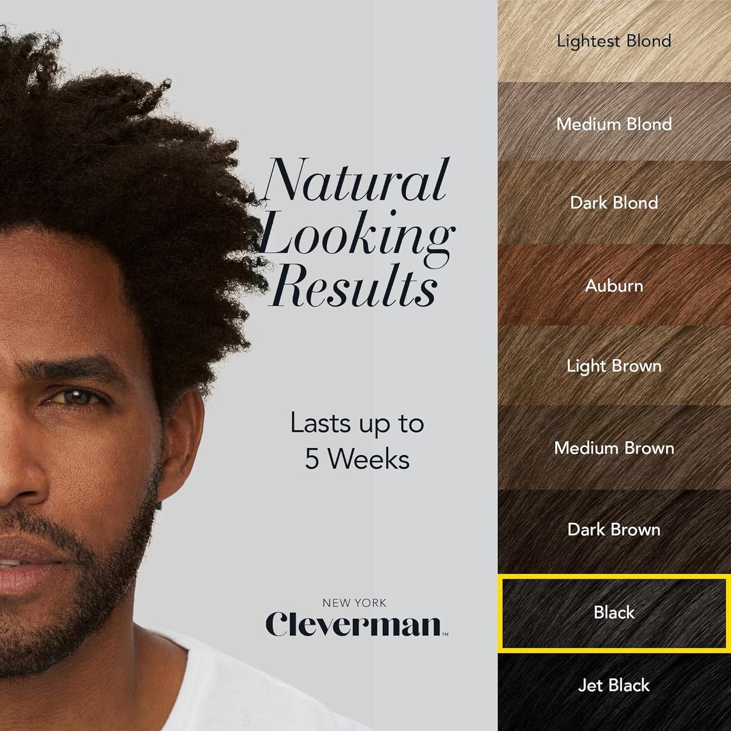 Cleverman Hair & Beard Dye Kit for Men, All-in-One Reusable Mens Hair Color, Natural Gray Coverage, Ammonia-Free Beard Mustache Dye for Men (Black for Black Men)