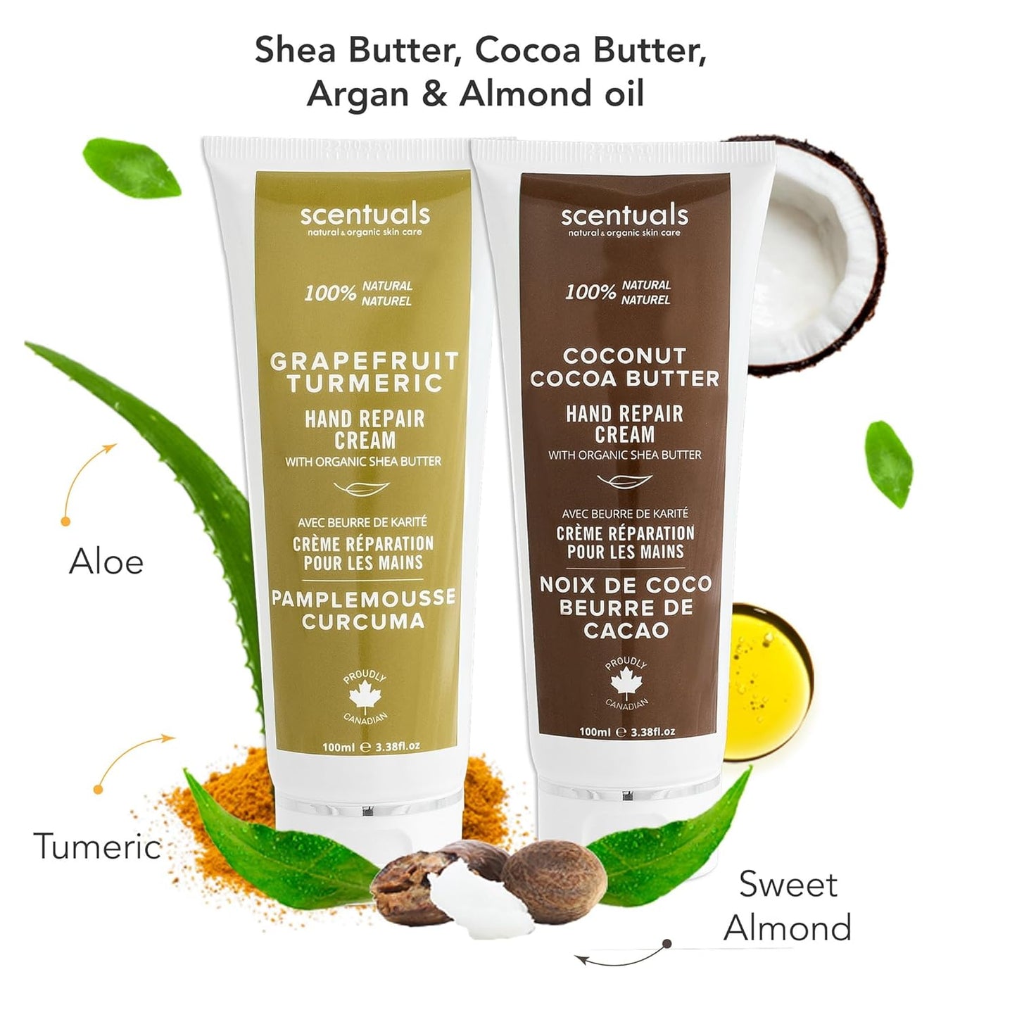 Hand Cream Set of 2, with Shea Butter, Cocoa Butter, Argan & Almond oil, Moisturizing Dry Hands. Coconut Cocoa Butter + Grapefruit Turmeric | 100ml (3.4fl.oz) x 2.