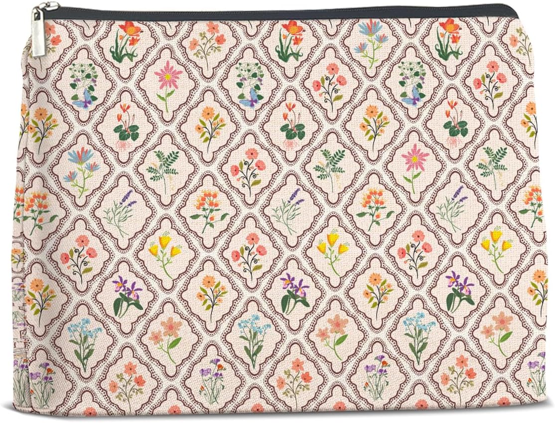 Aesthetic Floral Makeup Bag Gifts for Women Cute Flowers Cosmetic Bag Zipper Pouch