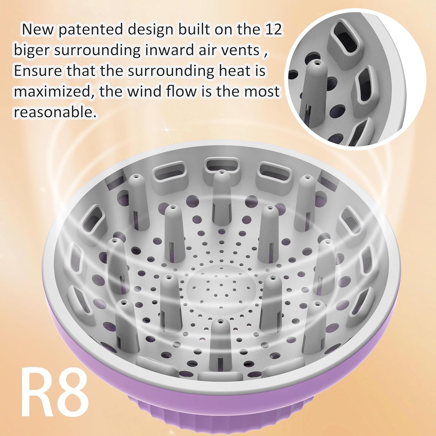 Hair Difuser Attachment Universal Diffuser Hair Dryer for 1.4-inch to 2.4-inch Blow Dryer, Hair Diffuser for Curly Hair and Natural Wavy Hair (Purple)