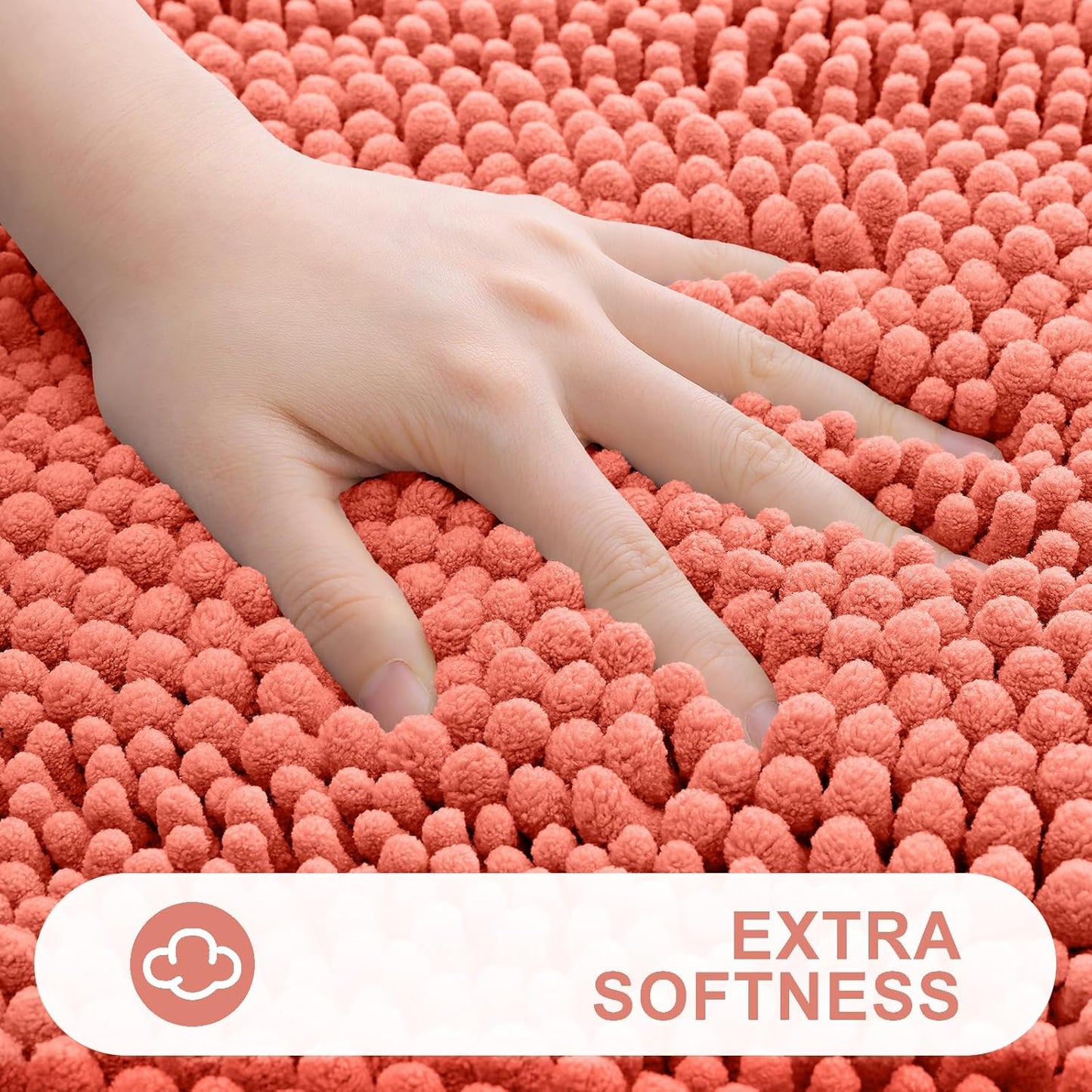 Grandaily Chenille Striped Bathroom Rugs 30x20, Extra Thick and Absorbent Bath Mats, Non-Slip Soft Plush Shaggy Shower Carpet, Machine Wash Dry, Bath Rug for Bathroom, (Medium, Coral)