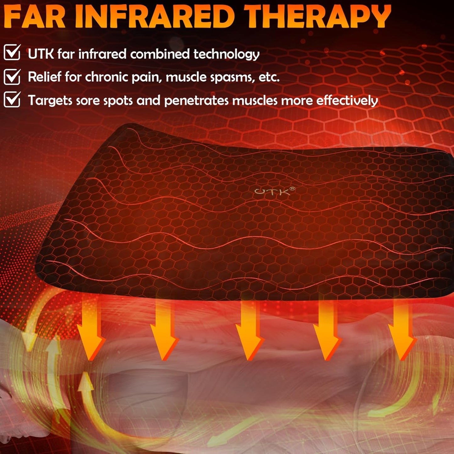 UTK Far Infrared Heating Pad for Back Pain Relief with Far Infrared Therapy, Far Infrared Heating Pad with Auto Shut Off Large for Cramps, Sciatica Pain Relief Heating Pads -20''x24''