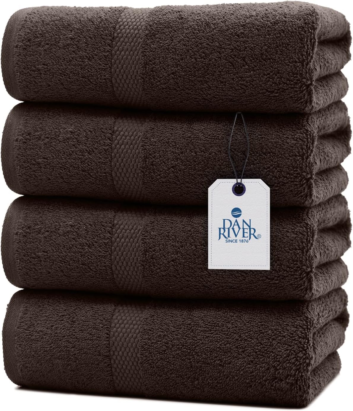 DAN RIVER Bath Towels Set of 4, 27 x 54 Inches, 100% Cotton, Larger & Lighter Weight, Quicker to Dry, Super Soft and Absorbent, Ideal Bathroom Towels for Daily Use, Brown