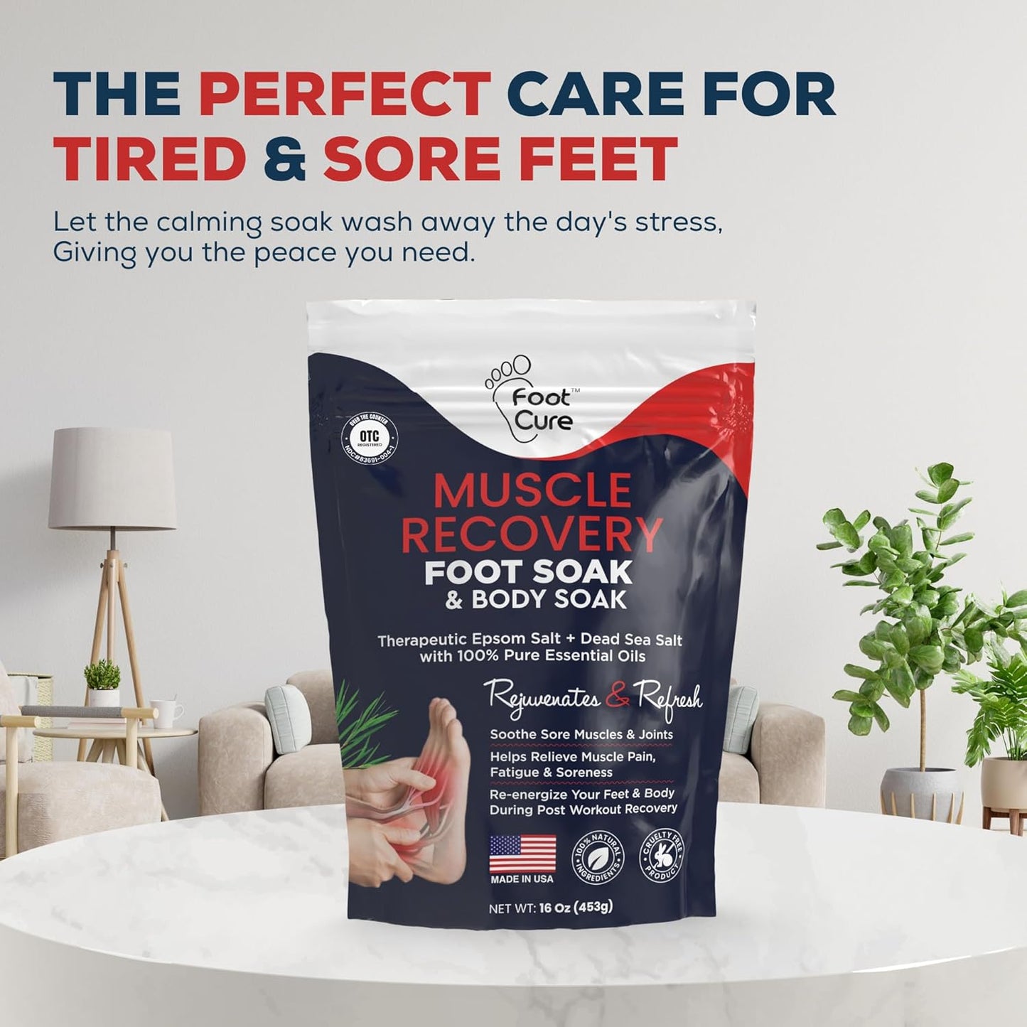 FOOT CURE Muscle Care Foot Soak with Epsom Salts – Refreshing Blend for Relaxation & Foot Care – Helps Soften Skin – Soothes Tired Feet, Invigorating Scent, Spa Pedicure – 16 oz (Pack of 2)
