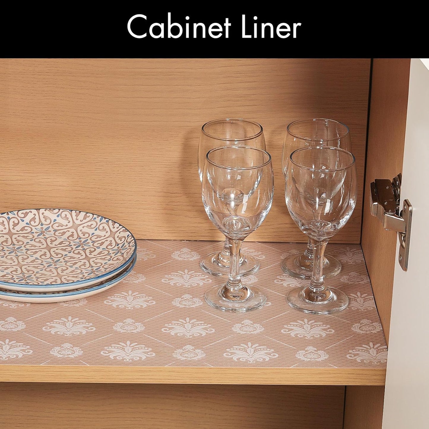 Cooyes Shelf and Drawer Liners for Kitchen Cabinets, Non-Adhesive Cabinet Liners, EVA Waterproof Durable Shelf Paper for Refrigerator, Shelves, Cupboard with European Pattern, Easy to Cut