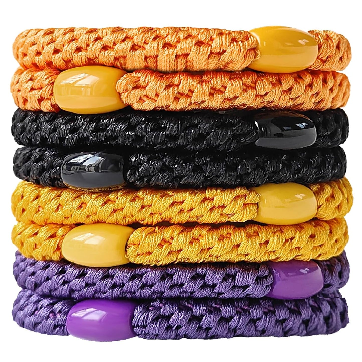 AXEN 8PCS Elastic Hair Tie for Women Girls, Cotton Bands Soft Woven Ponytail Holders for Thick Hair and Curly Hair, Gold Halloween