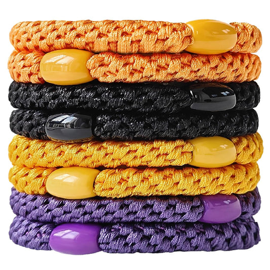 AXEN 8PCS Elastic Hair Tie for Women Girls, Cotton Bands Soft Woven Ponytail Holders for Thick Hair and Curly Hair, Gold Halloween