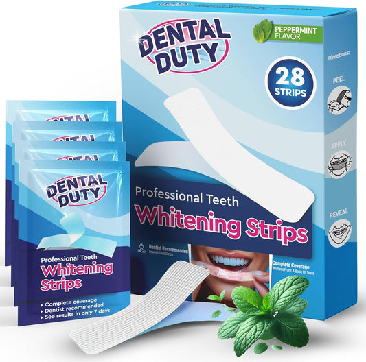 Dental Duty Teeth Whitening Strips – 28pcs Vegan White Strips for Teeth Whitening – Enamel-Safe Teeth Whitener – Removes Coffee & Tea Stains – Non-Toxic, Sensitivity-Free Teeth Whitening Kit.