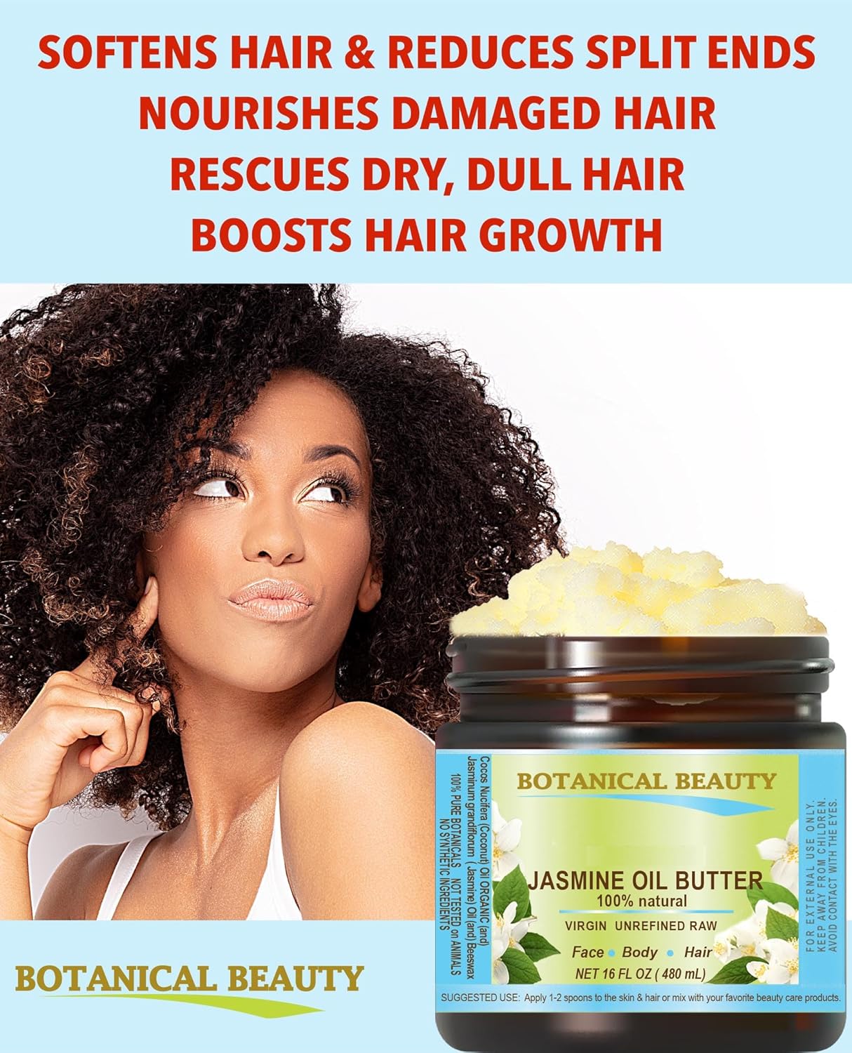 Botanical Beauty JASMINE OIL BUTTER Pure Natural Virgin Unrefined RAW for FACE, SKIN, BODY, DAMAGED HAIR, NAILS. (8 Fl Oz)