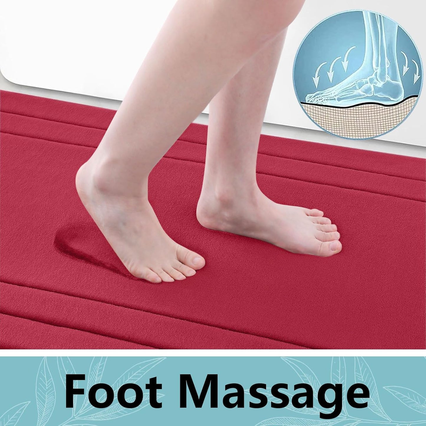 Arotive Memory Foam Bathroom Rug Mat 47x17, Ultra Soft and Absorbent Bath Mat, Machine Wash Dry, Comfortable Bath Rug Carpet for Bathroom Floor, Tub and Shower, Red